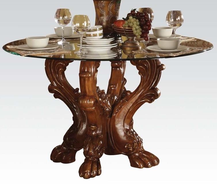 Acme Furniture Dresden Cherry Oak Clear Single Pedestal Dining Table
