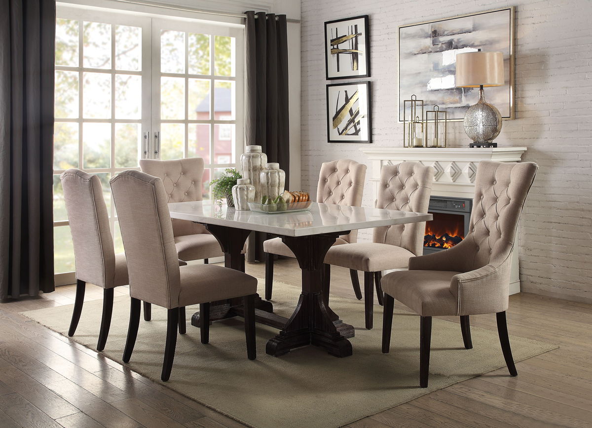 Acme Furniture Gerardo Beige White Espresso 7pc Dining Room Set