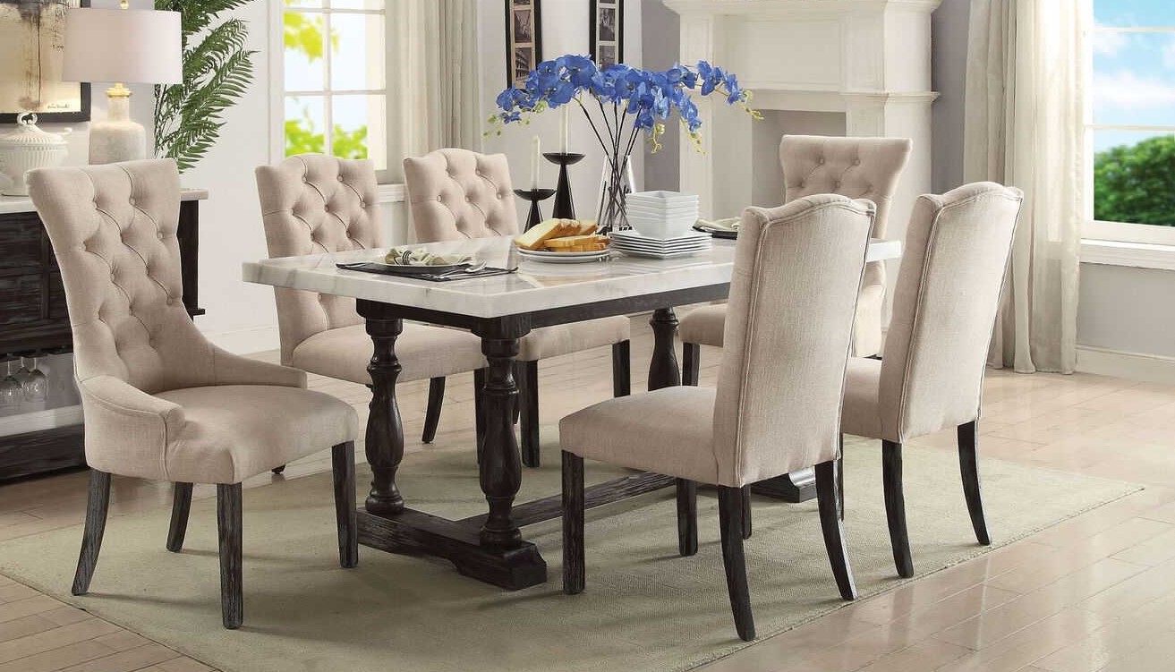 Acme Furniture Gerardo White Beige Espresso 7pc Dining Room Set