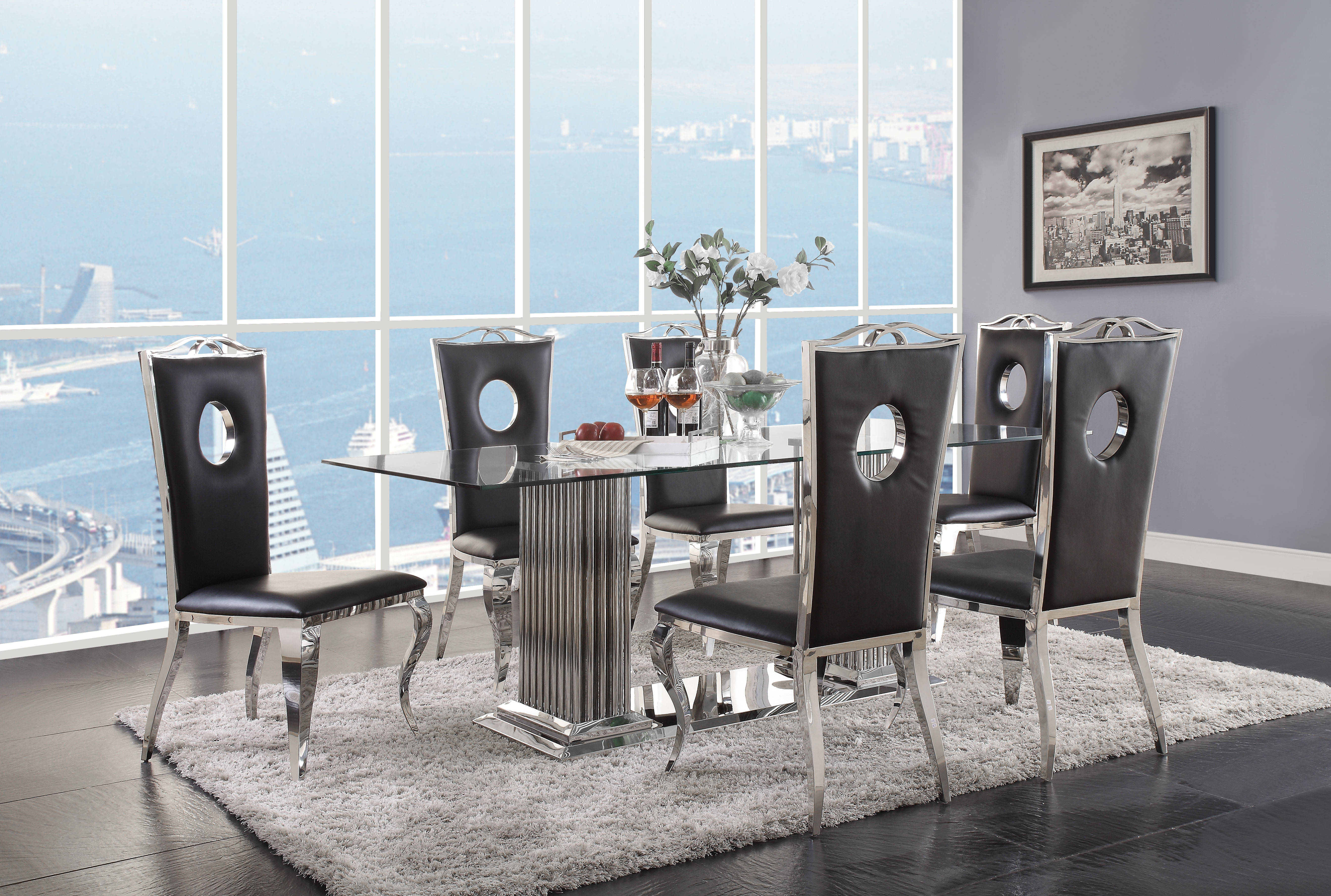 Acme Furniture Cyrene Black Silver 7pc Dining Room Set