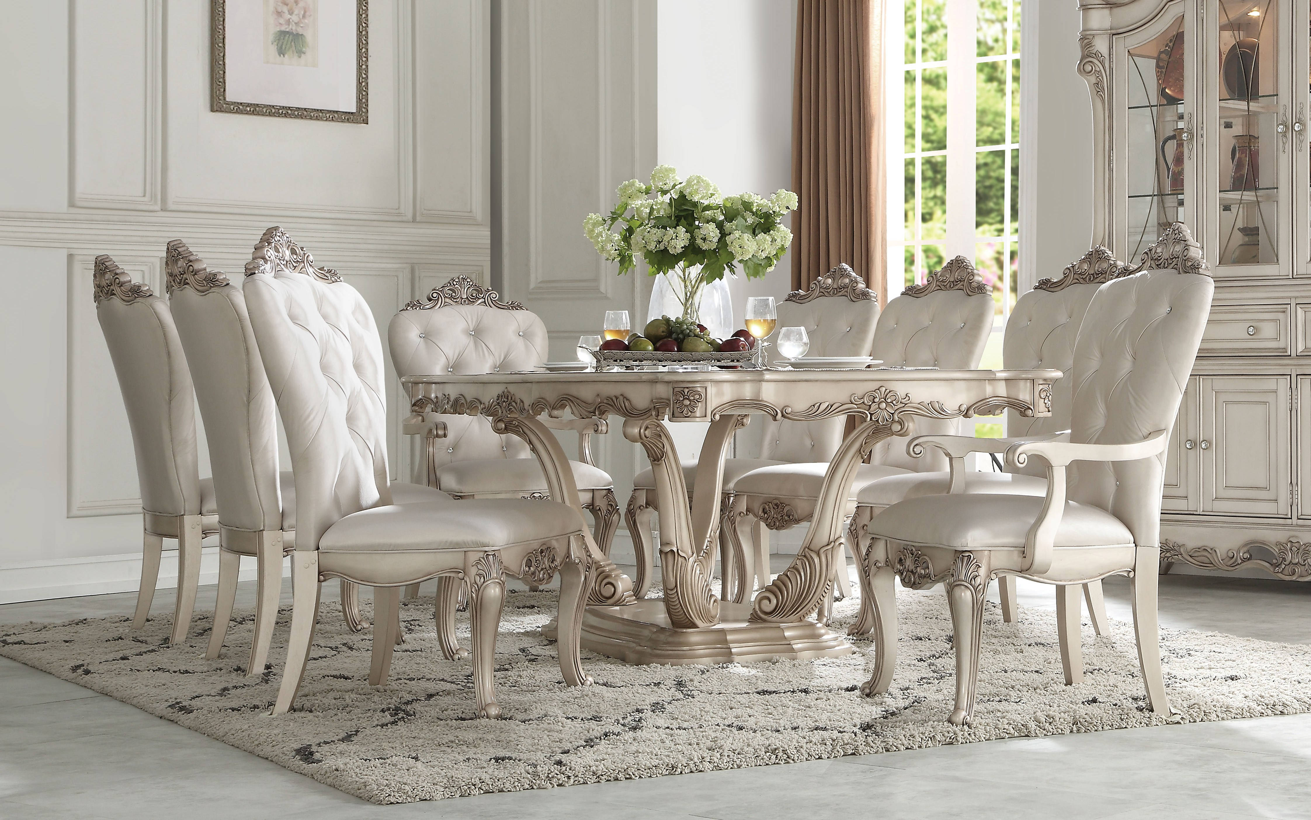Acme Furniture Gorsedd Golden Ivory Cream 9pc Dining Room Set