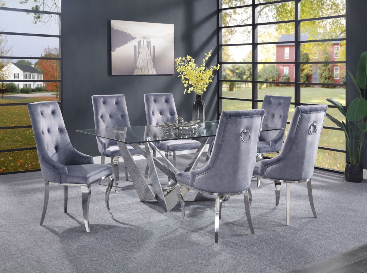 Acme Furniture Dekel Gray Silver 7pc Dining Room Set