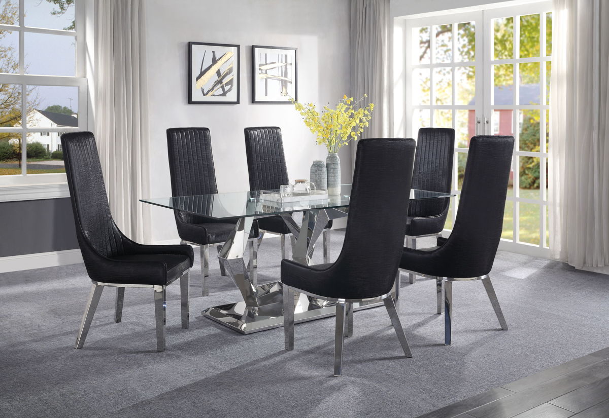 Acme Furniture Gianna Black Silver 7pc Dining Room Set