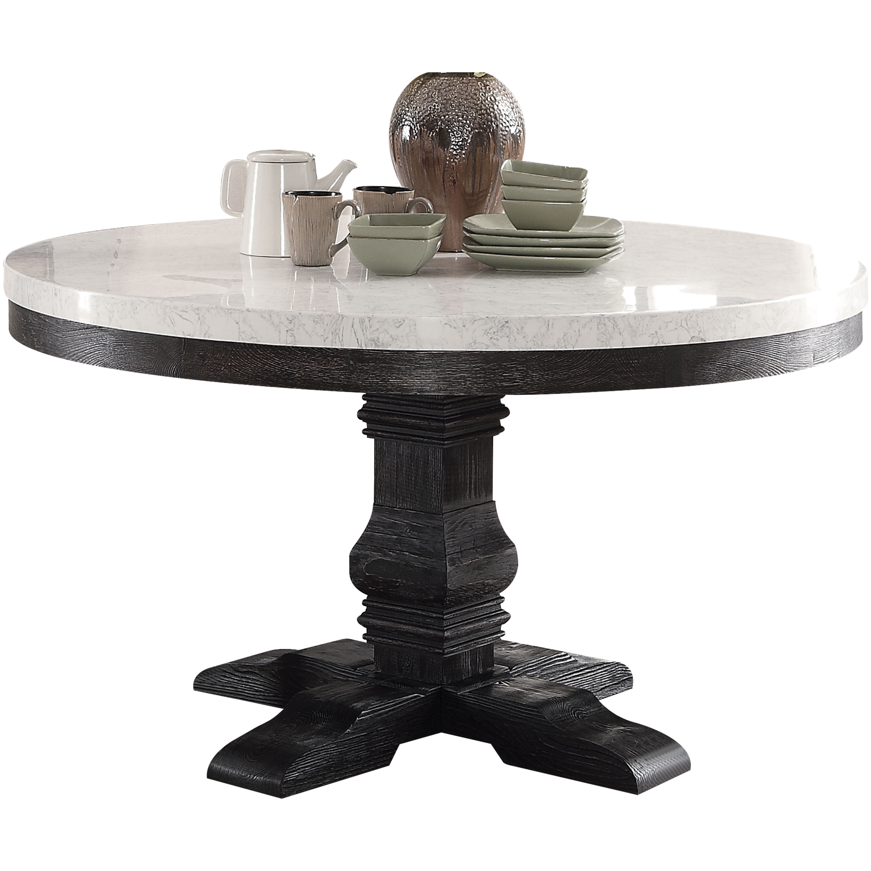 Acme Furniture Nolan White Salvage Dark Oak Pedestal Dining Table