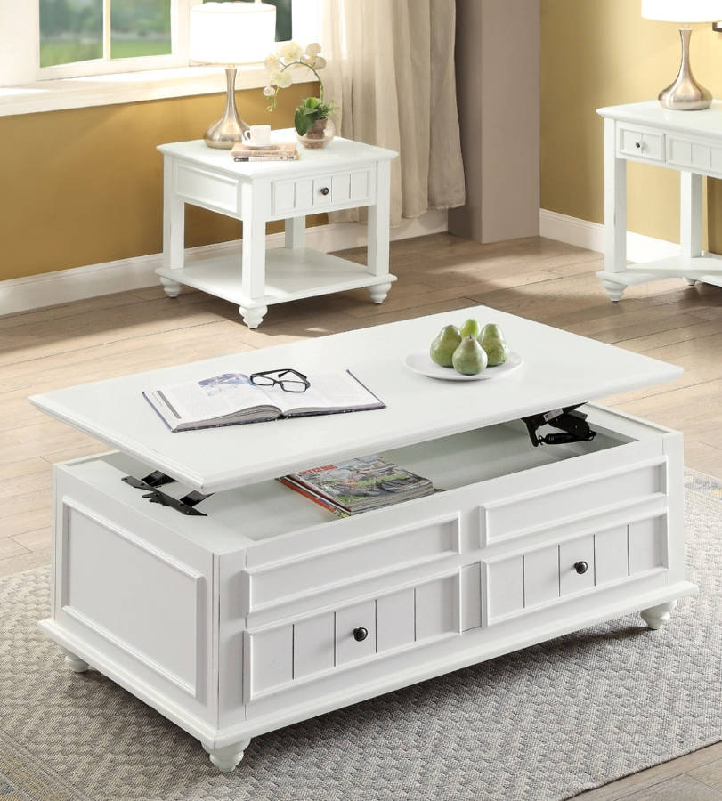 Acme Furniture Natesa White Washed 3pc Coffee Table Set