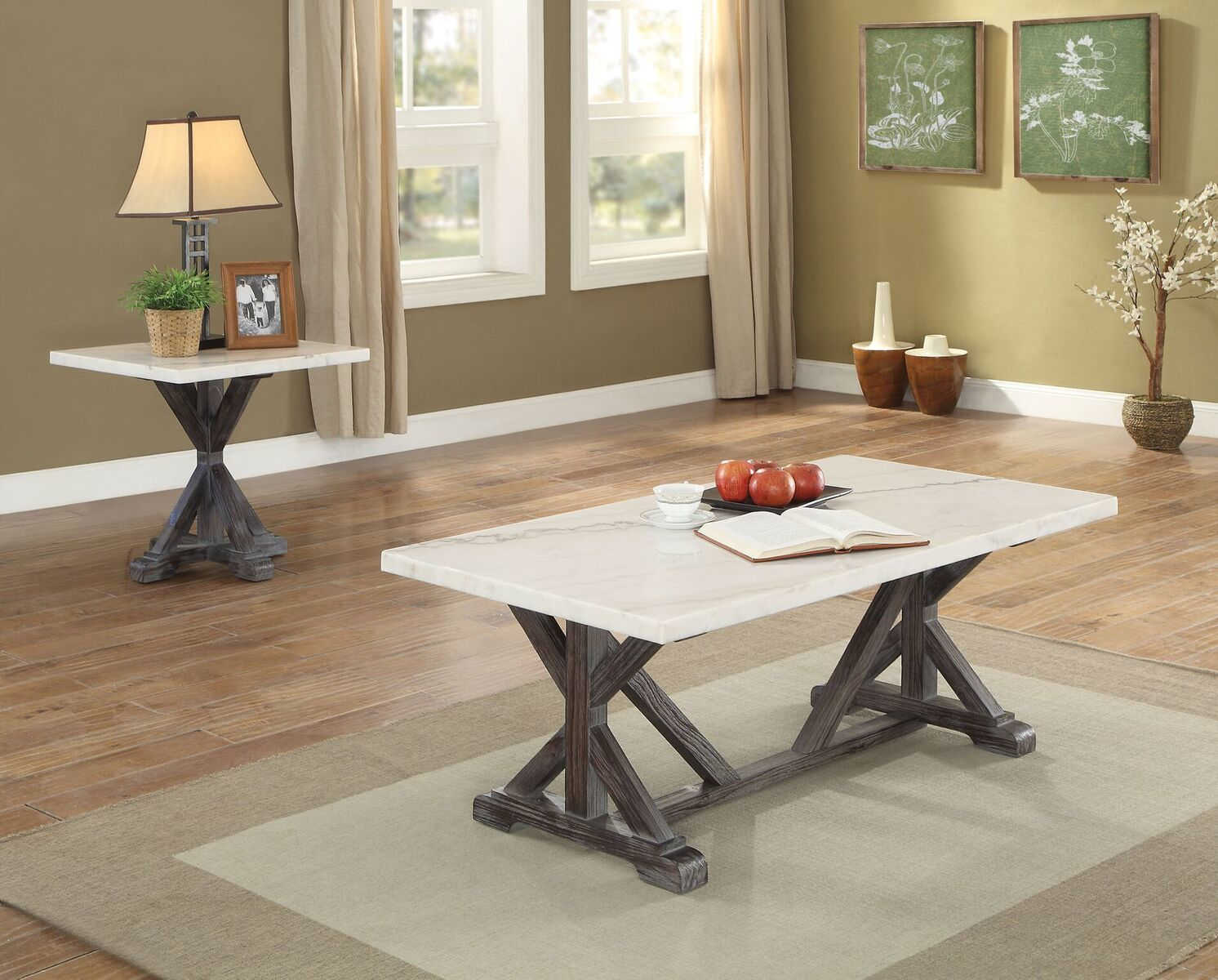 Acme Furniture Romina White Weathered Espresso 3pc Coffee Table Set