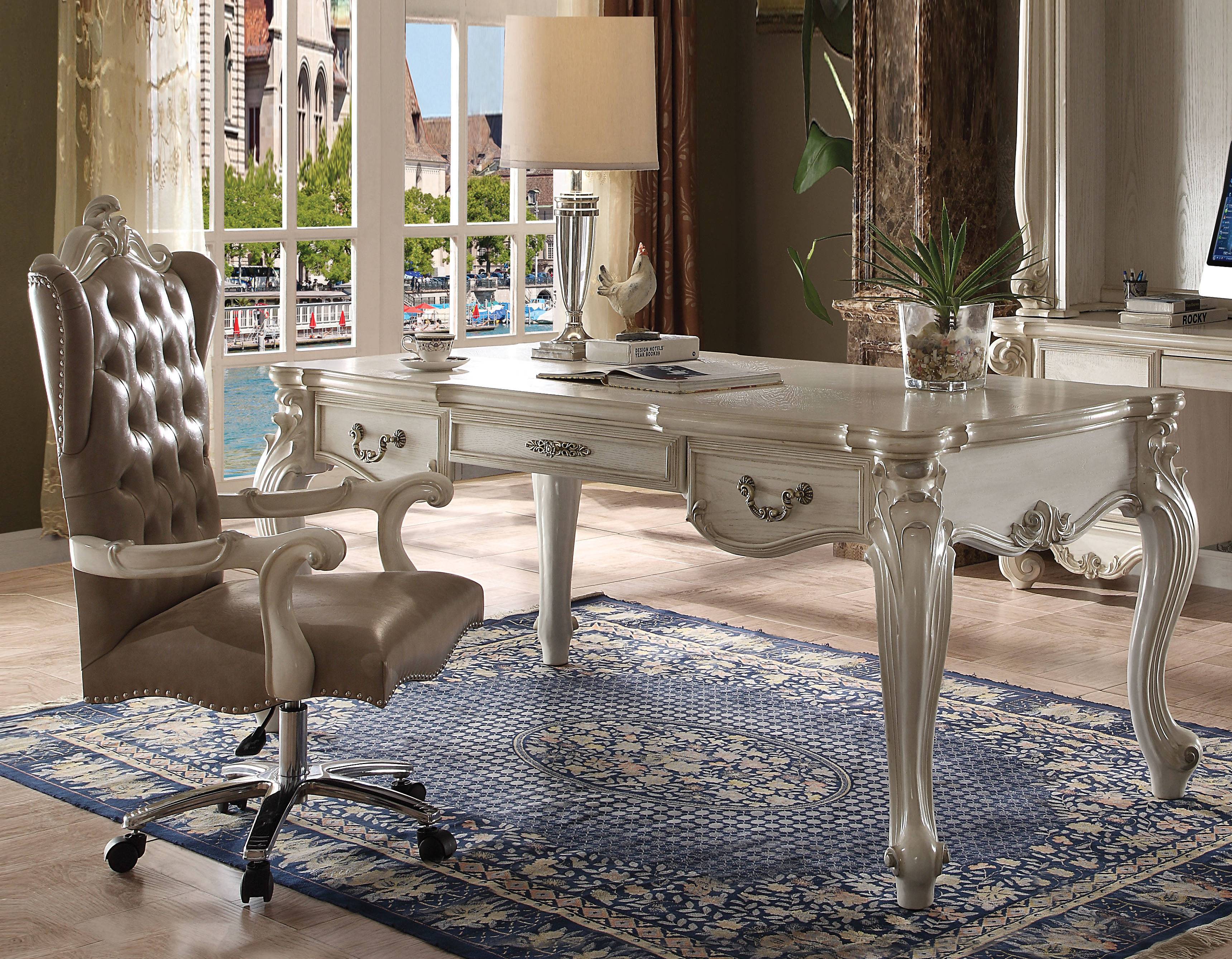 Acme Furniture Versailles Vintage Gray Bone White Executive Desk And Chair ...