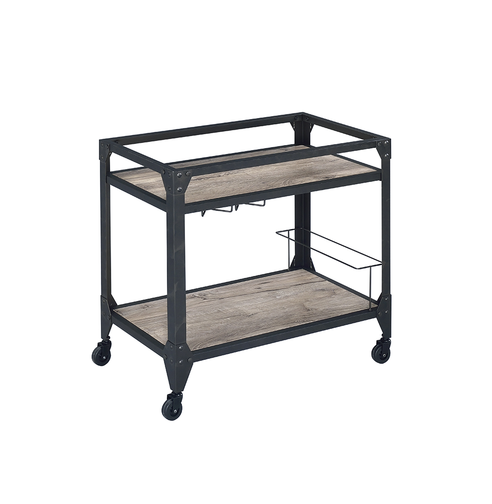 Acme Furniture Jorgensen Rustic Oak Charcoal Serving Cart