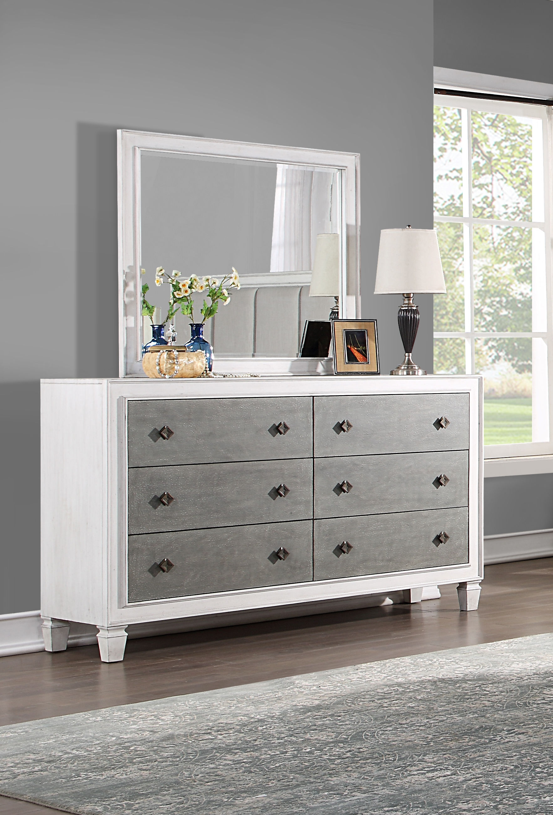 Acme Furniture Katia Rustic Gray Weathered White Dresser And Mirror