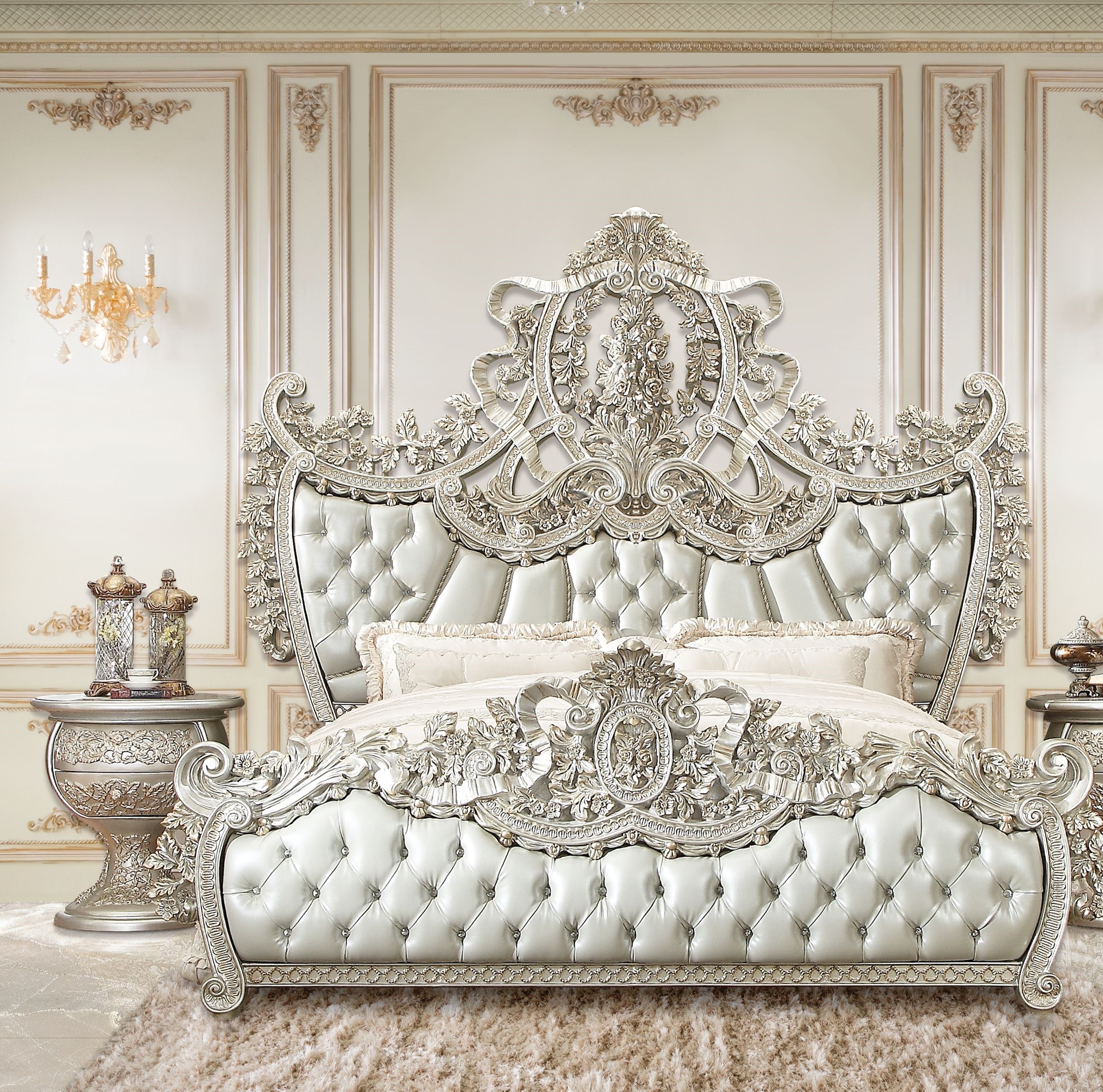 Acme Furniture Sandoval Beige Champagne 2pc Bedroom Set With King Bed
