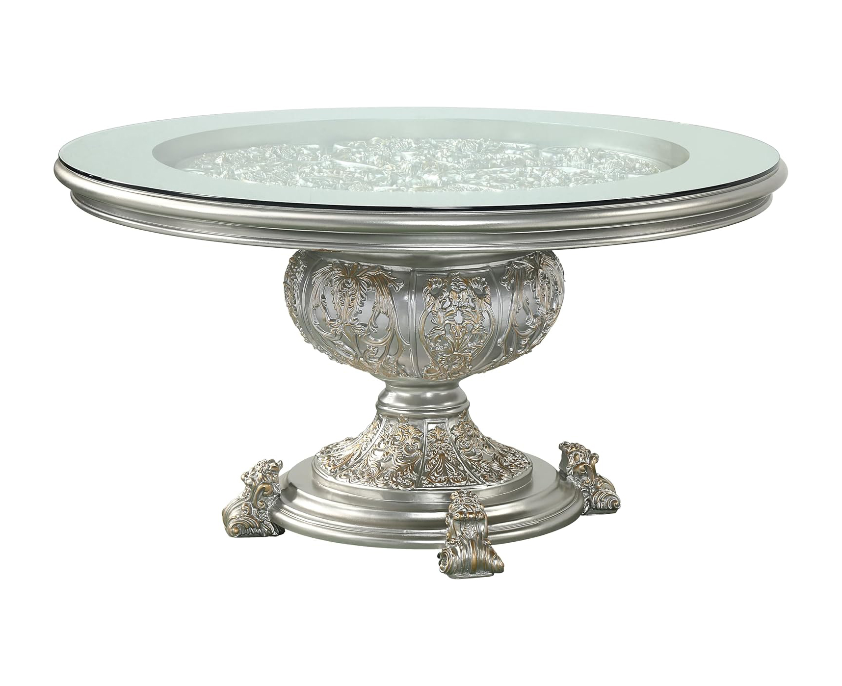 Acme Furniture Sandoval Champagne Pedestal Round Dining Table