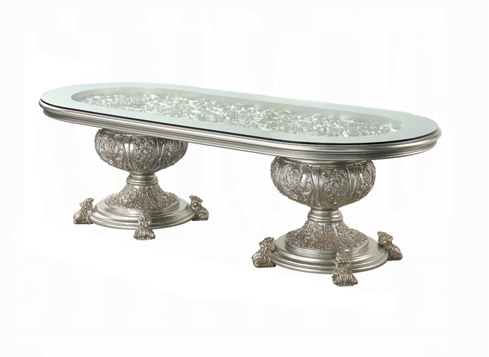 Acme Furniture Sandoval Champagne Pedestal Dining Table