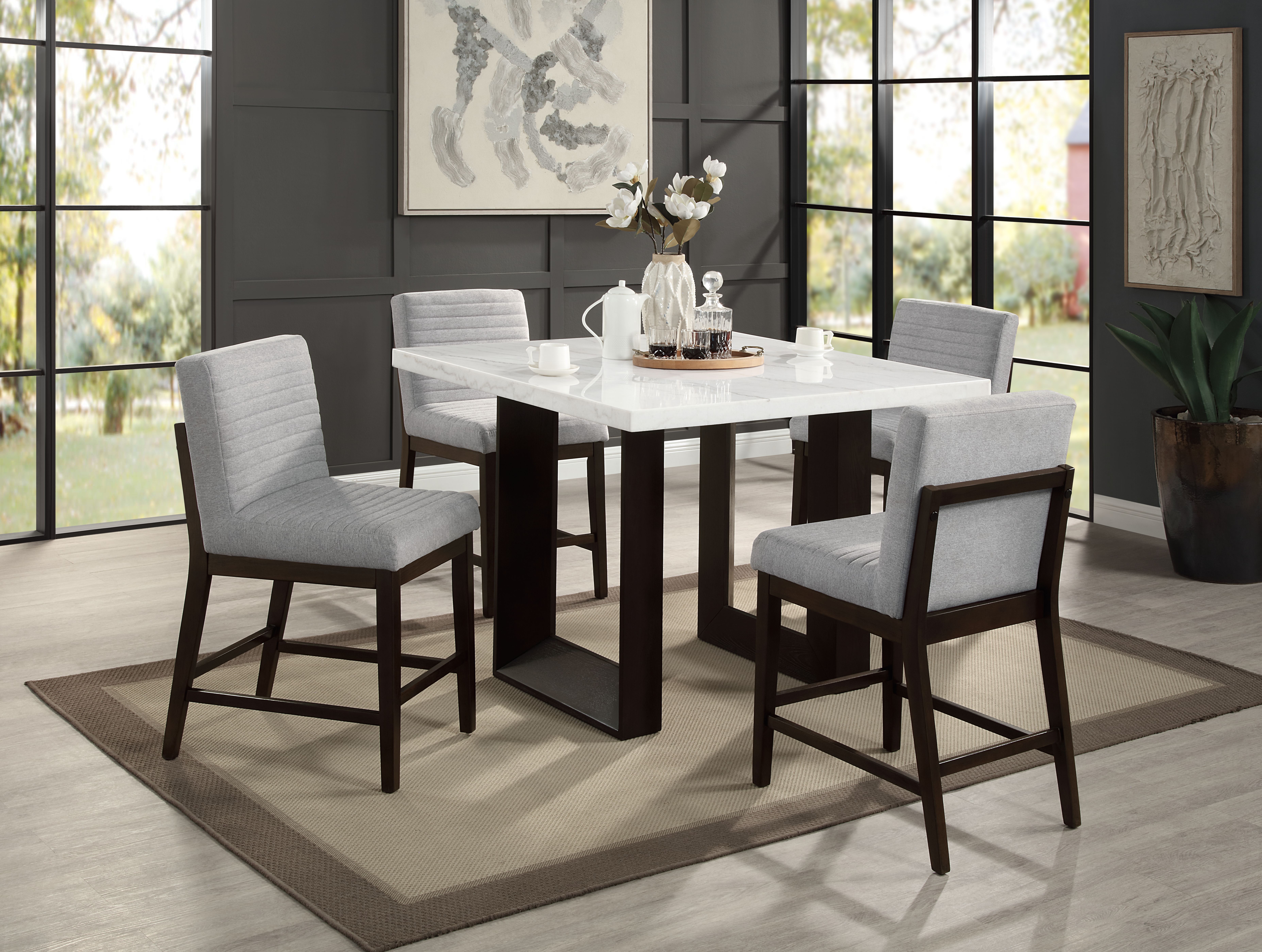 Acme Furniture Edwyn White Espresso Gray 5pc Counter Height Set