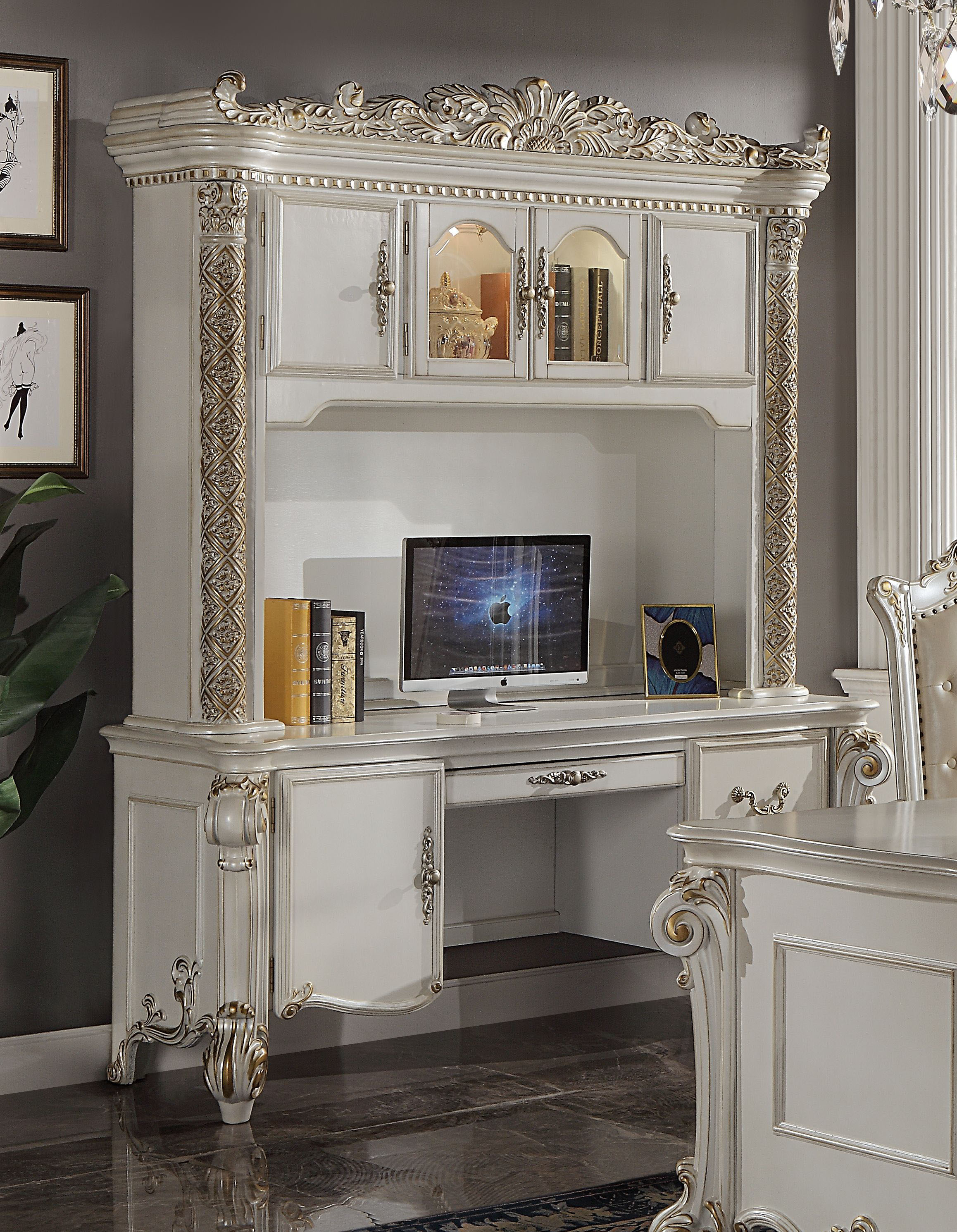 Acme Furniture Vendome Antique Pearl Computer Desk & Hutch