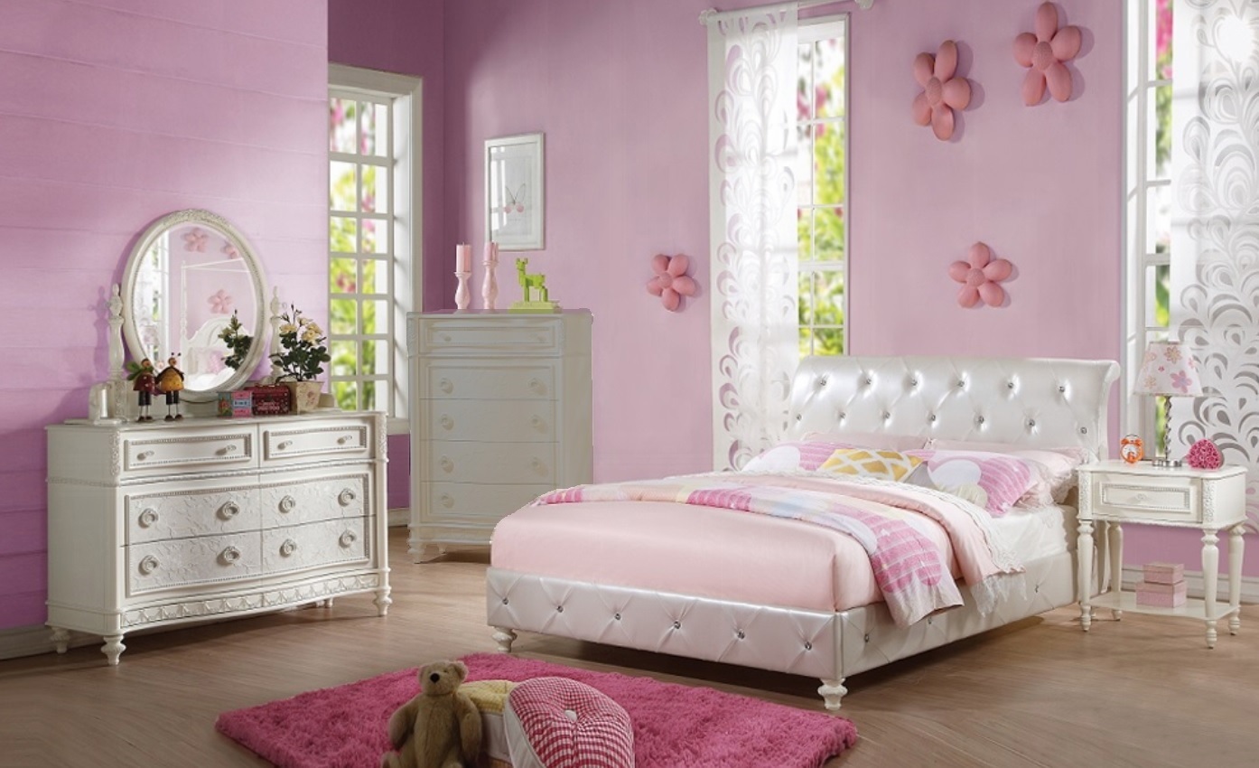 Acme Furniture Dorothy Pearl White Ivory 4pc Bedroom Set with Full Bed