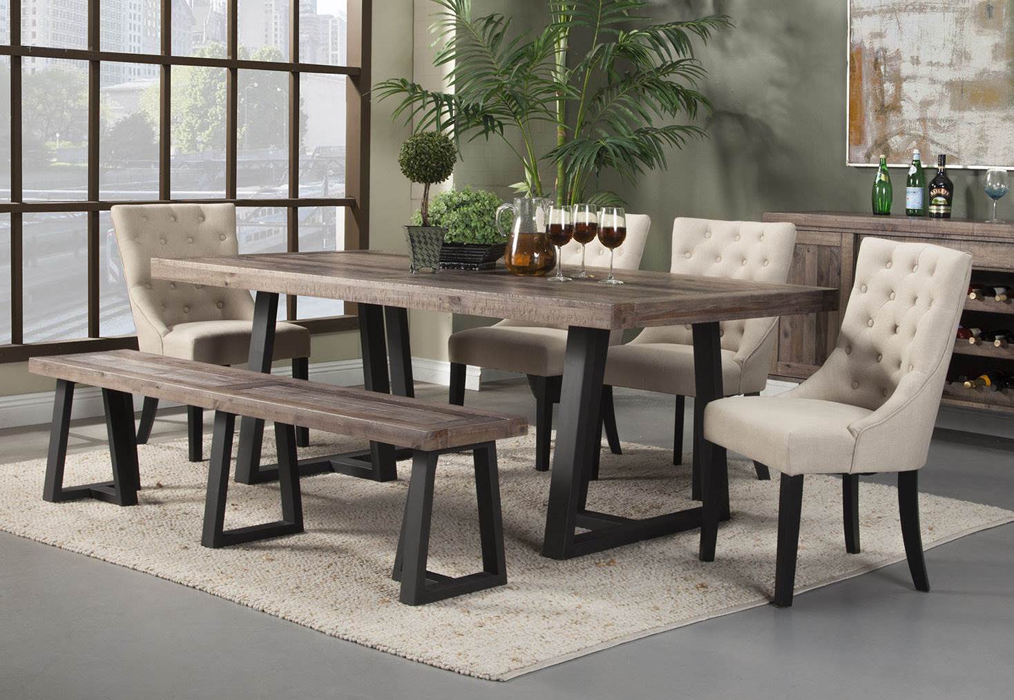Alpine Furniture Prairie Natural Black Cream 6pc Dining Room Set
