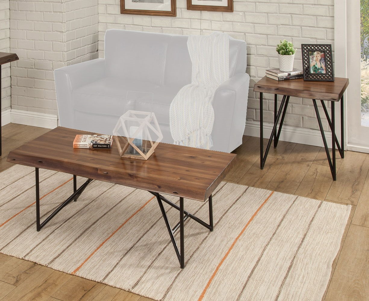 Alpine Furniture Live Edge Light Walnut 3pc Coffee Table Set