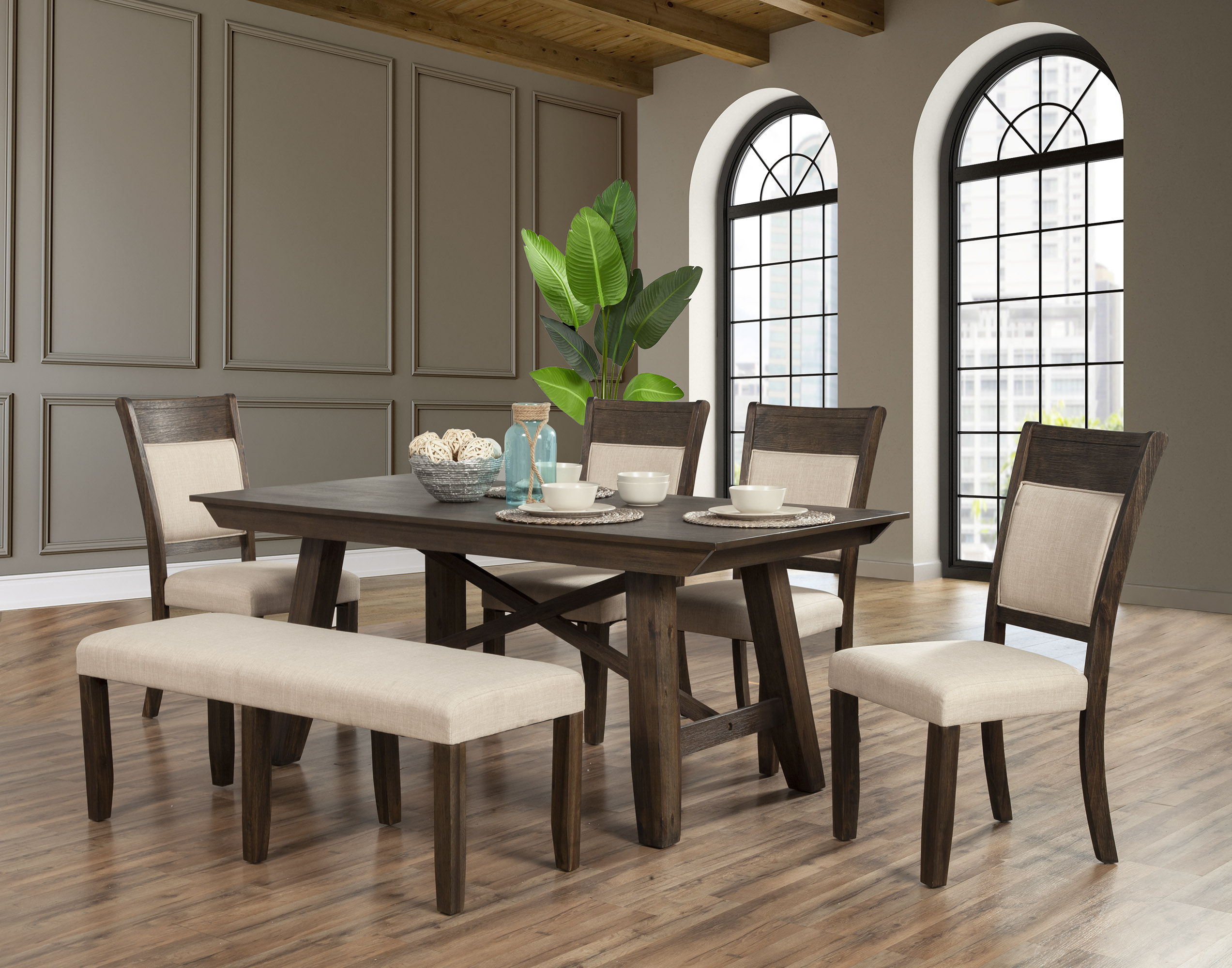 Alpine Furniture Brayden Espresso Beige 6pc Dining Room Set