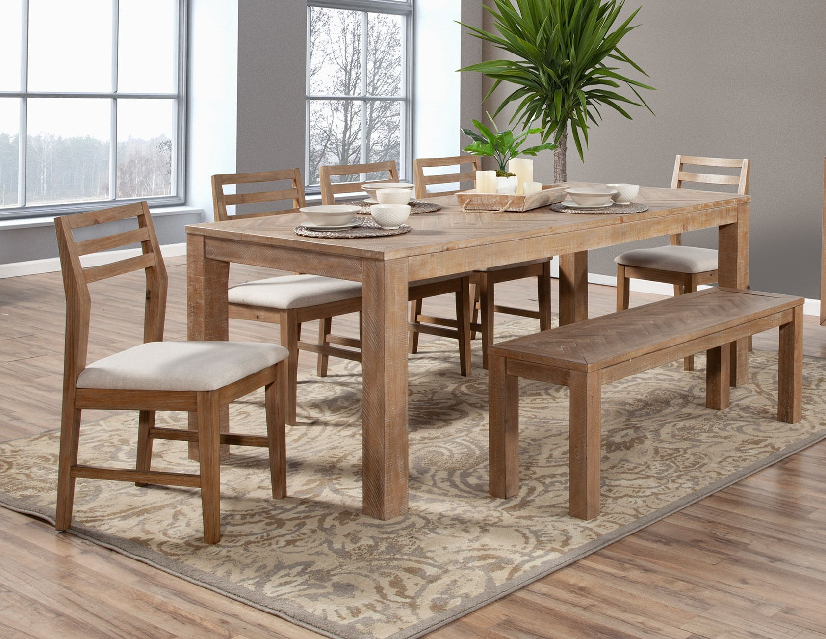 Alpine Furniture Aiden Weathered Natural 8pc Dining Room Set