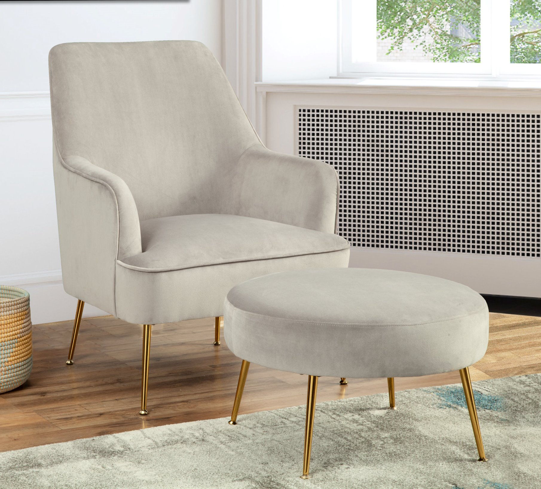 Alpine Furniture Rebecca Grey Gold Chair and Ottoman
