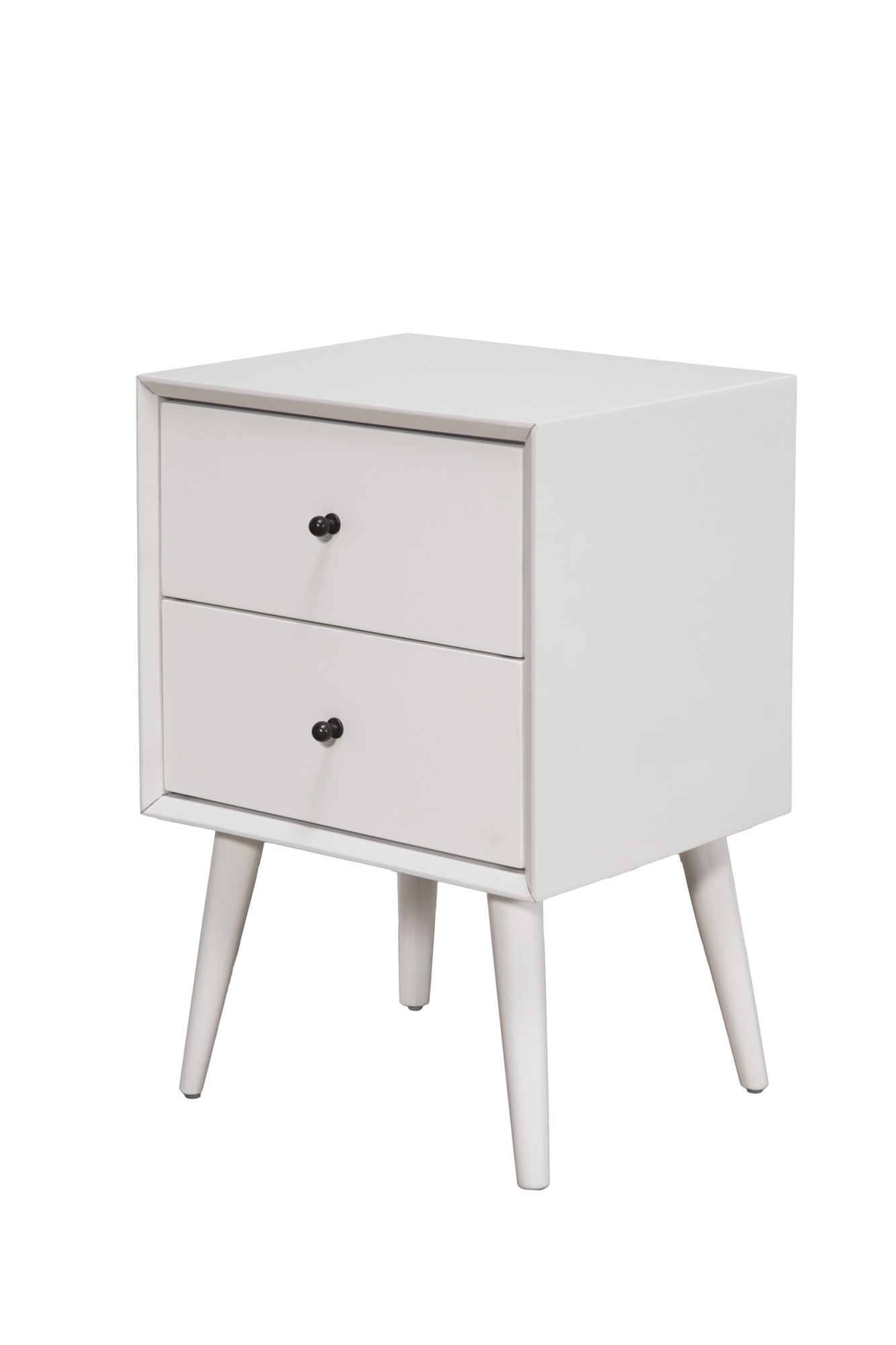 Flynn Mid Century Modern 2 Drawer Nightstand, White