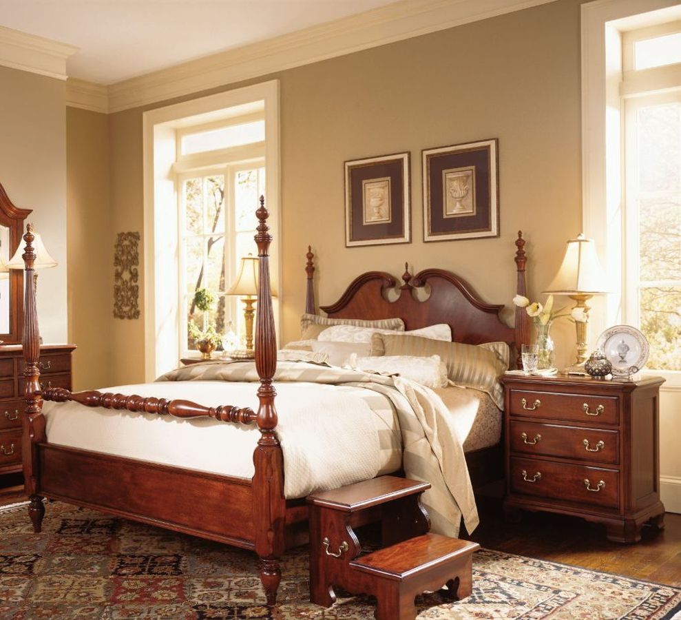 American Drew Cherry Grove Antique 2pc Bedroom Set with Queen Low Poster Be...