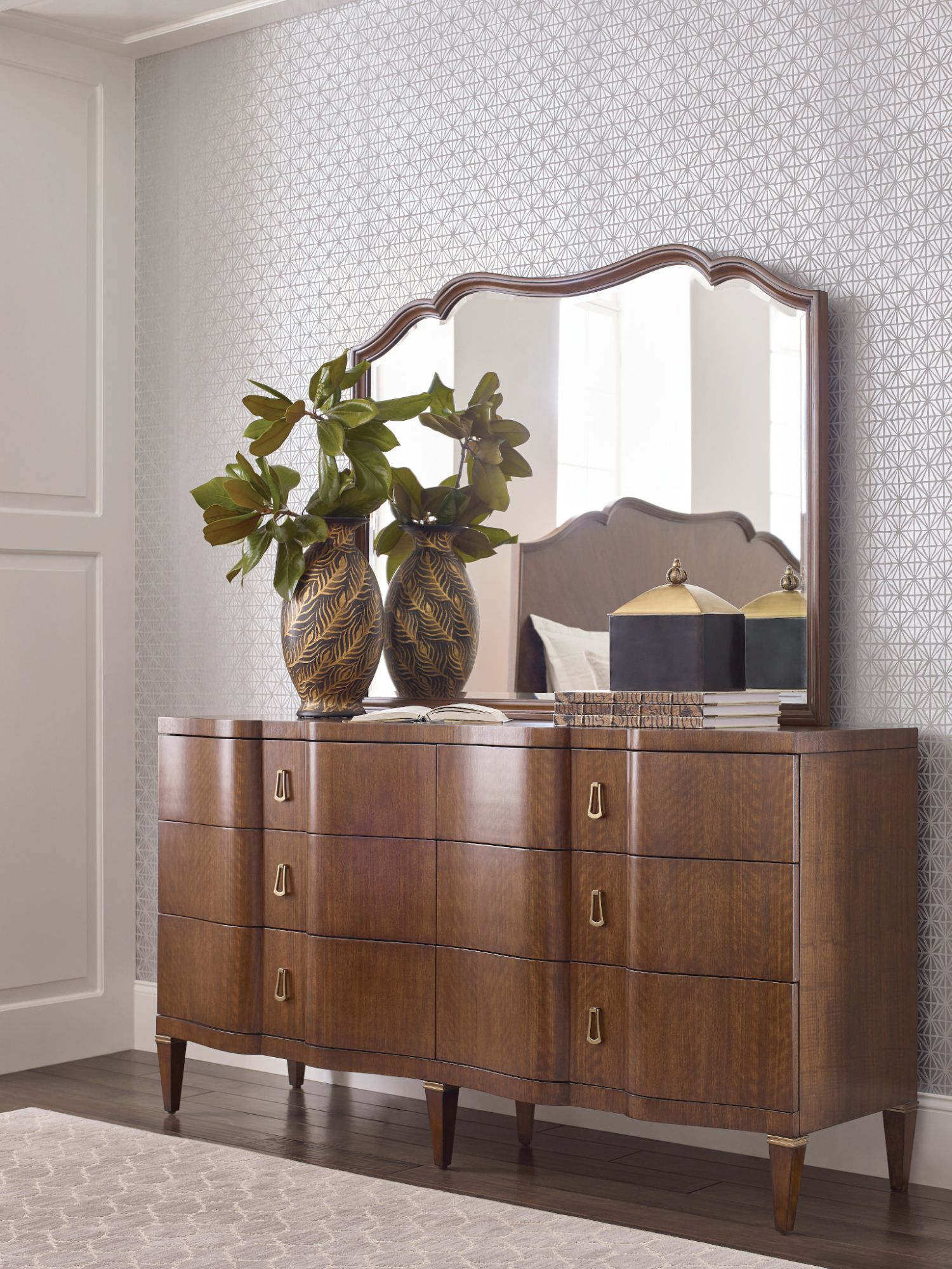 American Drew Vantage Warm Brown Dresser and Mirror