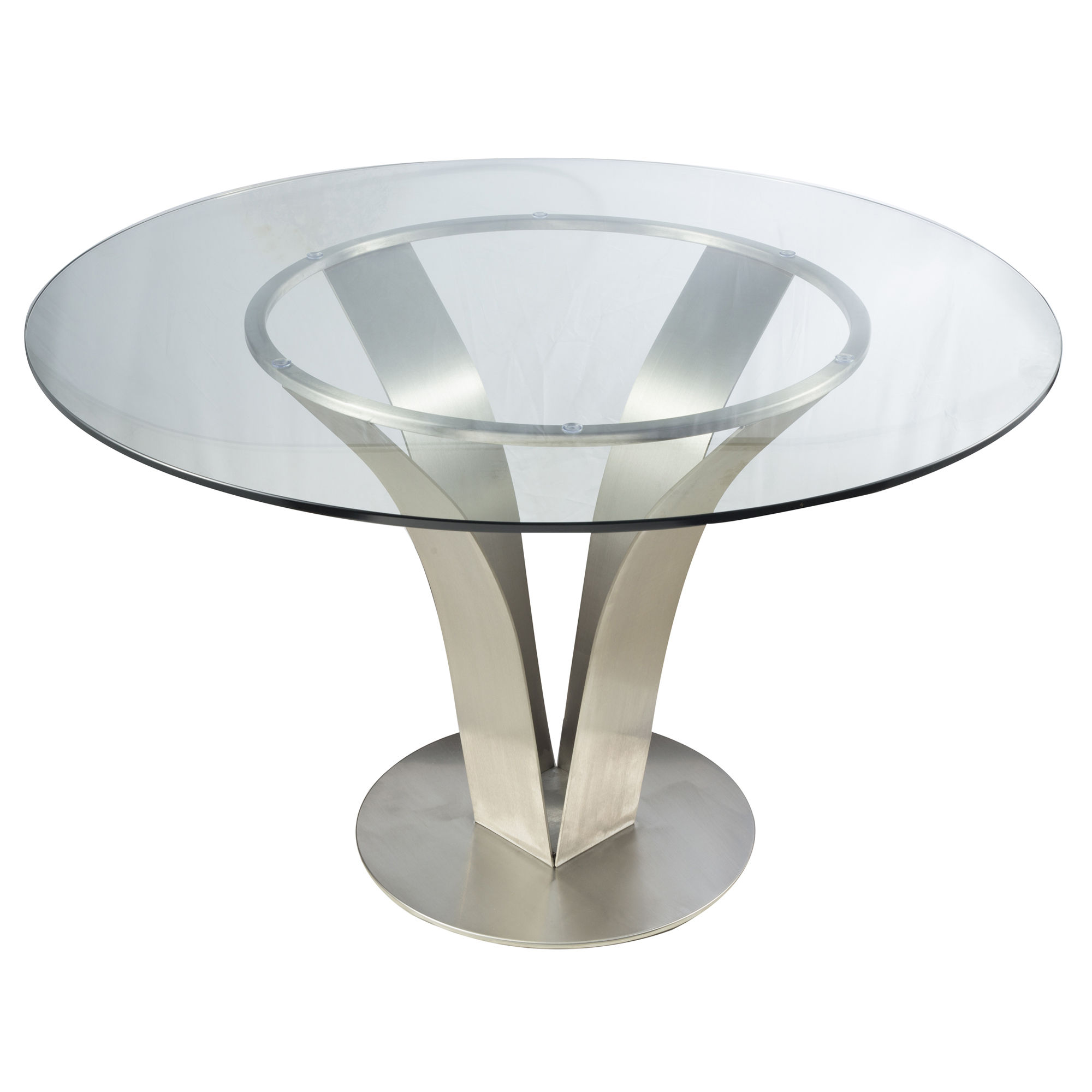 Bhawani Contemporary Dining Table In Stainless Steel With Clear Glass