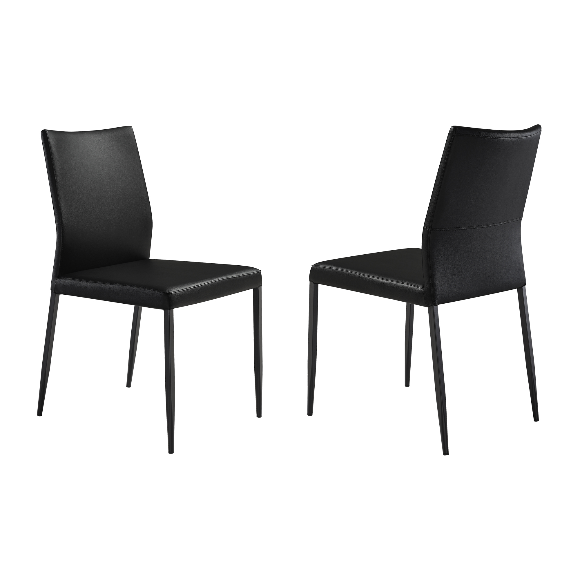 Dhaga Upholstered Dining Chair in Black Faux Leather with Black Metal Legs - Set of 2