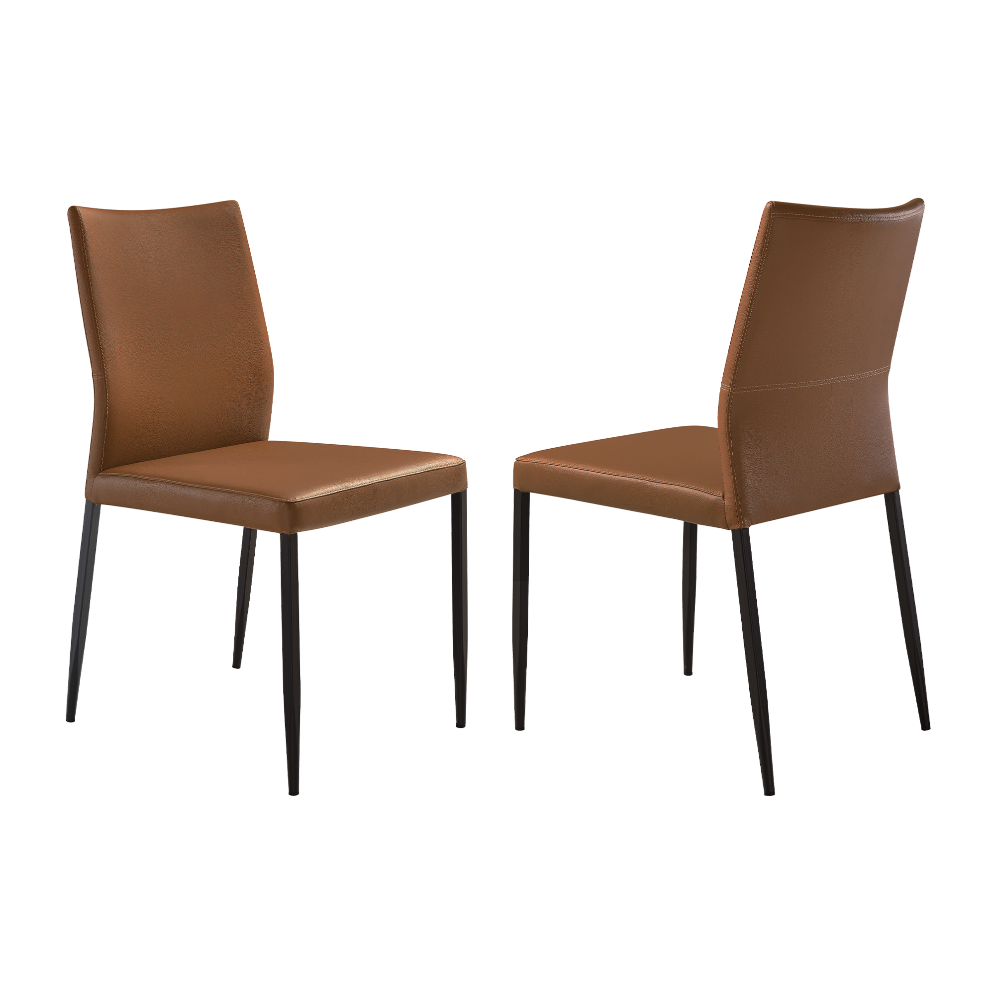 Dhaga Upholstered Dining Chair in Brown Faux Leather with Black Metal Legs - Set of 2