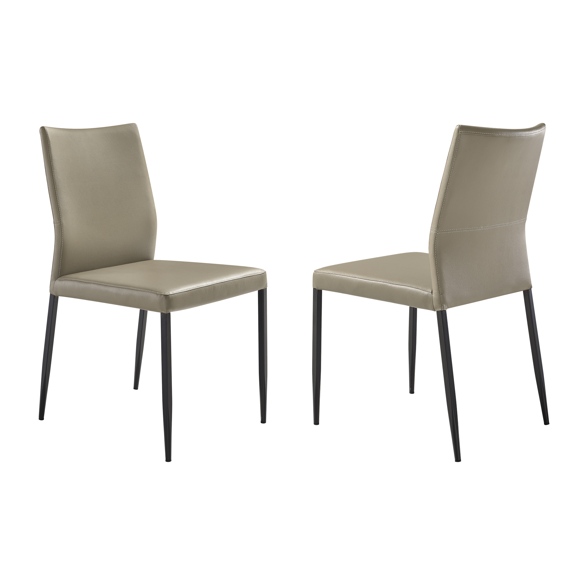 Dhaga Upholstered Dining Chair in Taupe Gray Faux Leather and Black Metal Legs - Set of 2