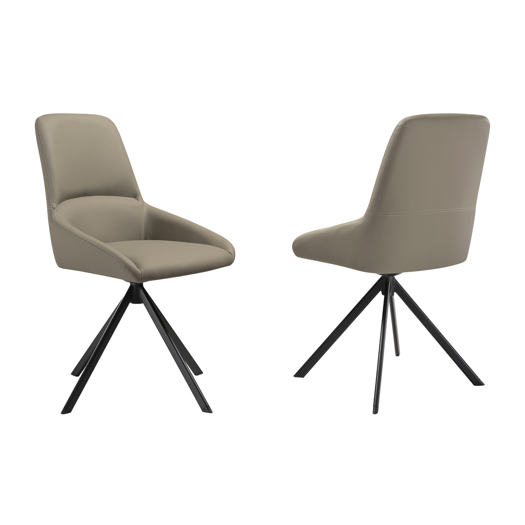 Gangaon Swivel Upholstered Dining Chair in Taupe Gray Faux Leather with Black Metal Legs - Set of 2