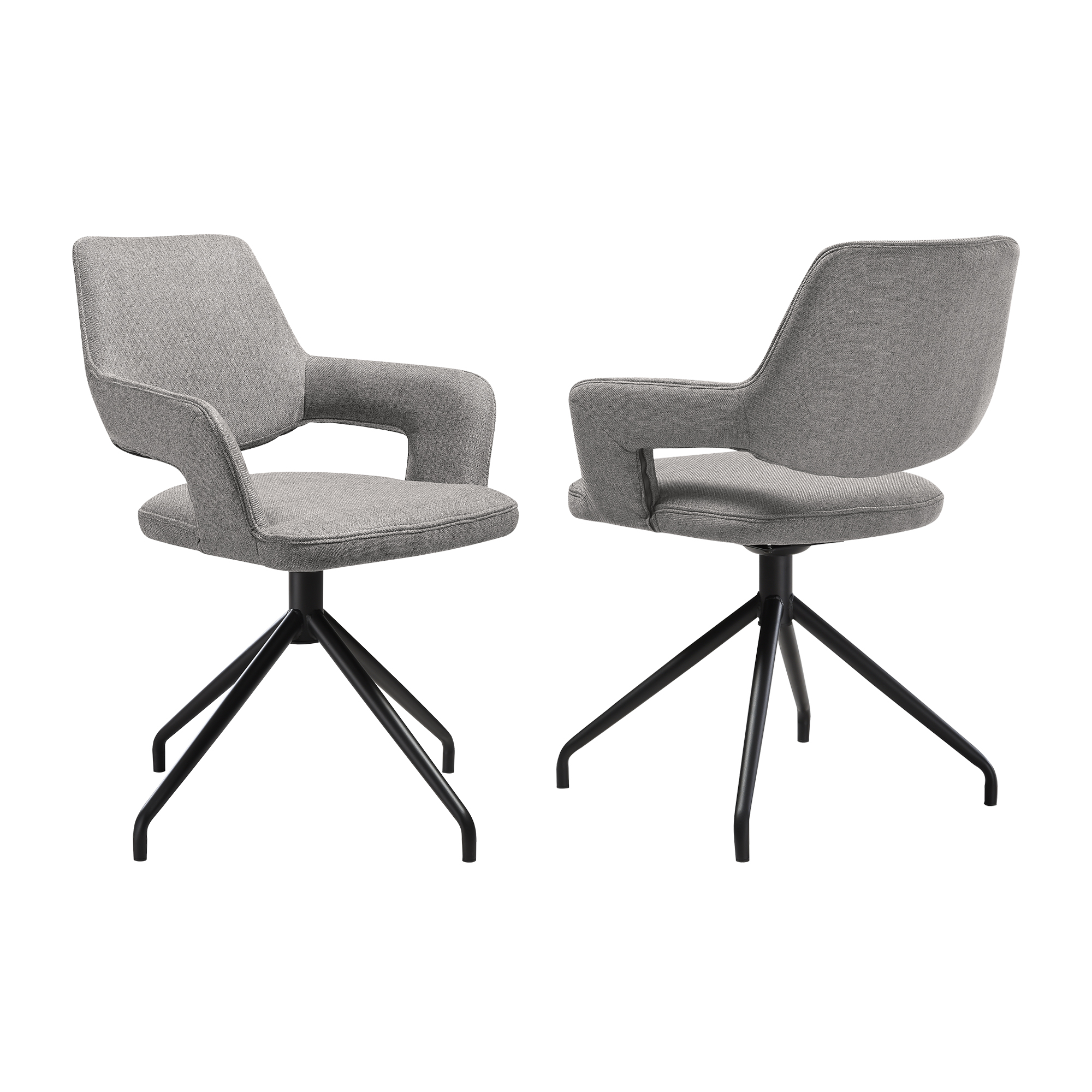Idoli Swivel Upholstered Dining Chair in Gray Fabric with Black Metal Legs - Set of 2