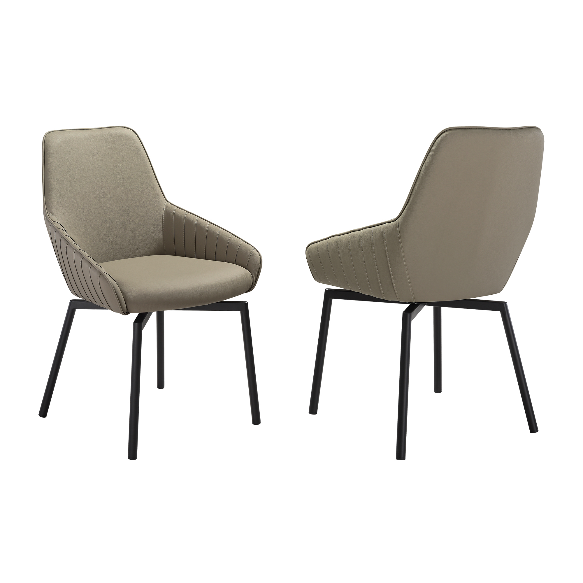 Kanchanpur Swivel Upholstered Dining Chair in Taupe Gray Faux Leather with Black Metal Legs - Set of 2