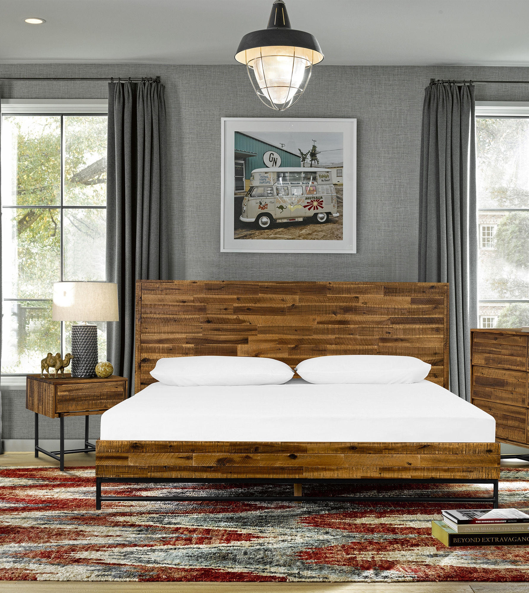 Luxur Living Bodkha Acacia 3pc King Bed and Nightstands Bedroom Set