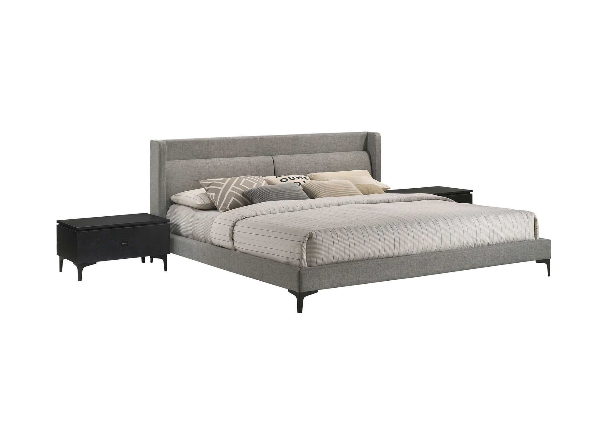 Luxur Living Dholkyachi Gray 3pc Fabric King Platform Bed and Nightstands B...