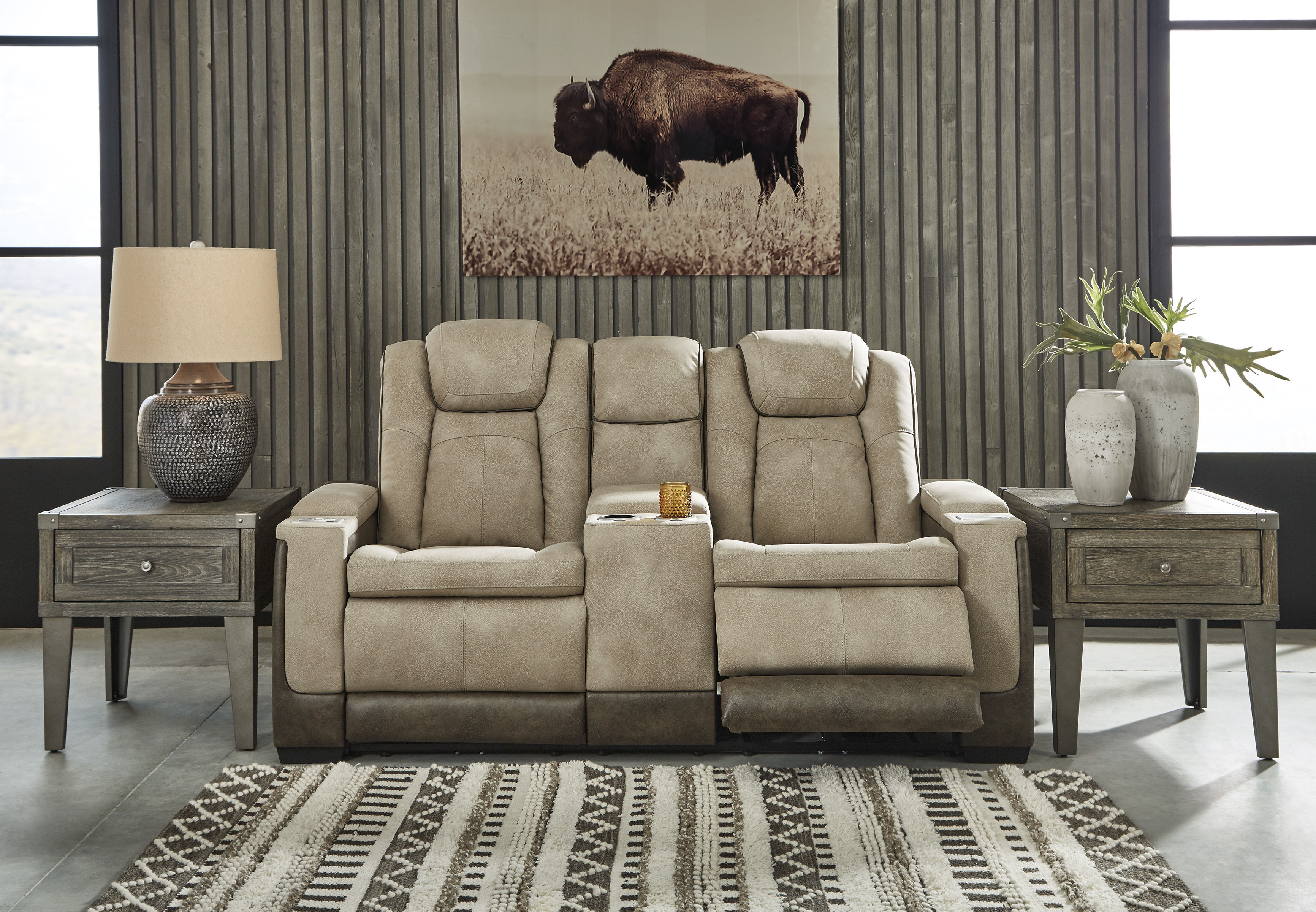 Ashley Furniture Next Gen DuraPella Sand Power Reclining Sofa With Adjustab...
