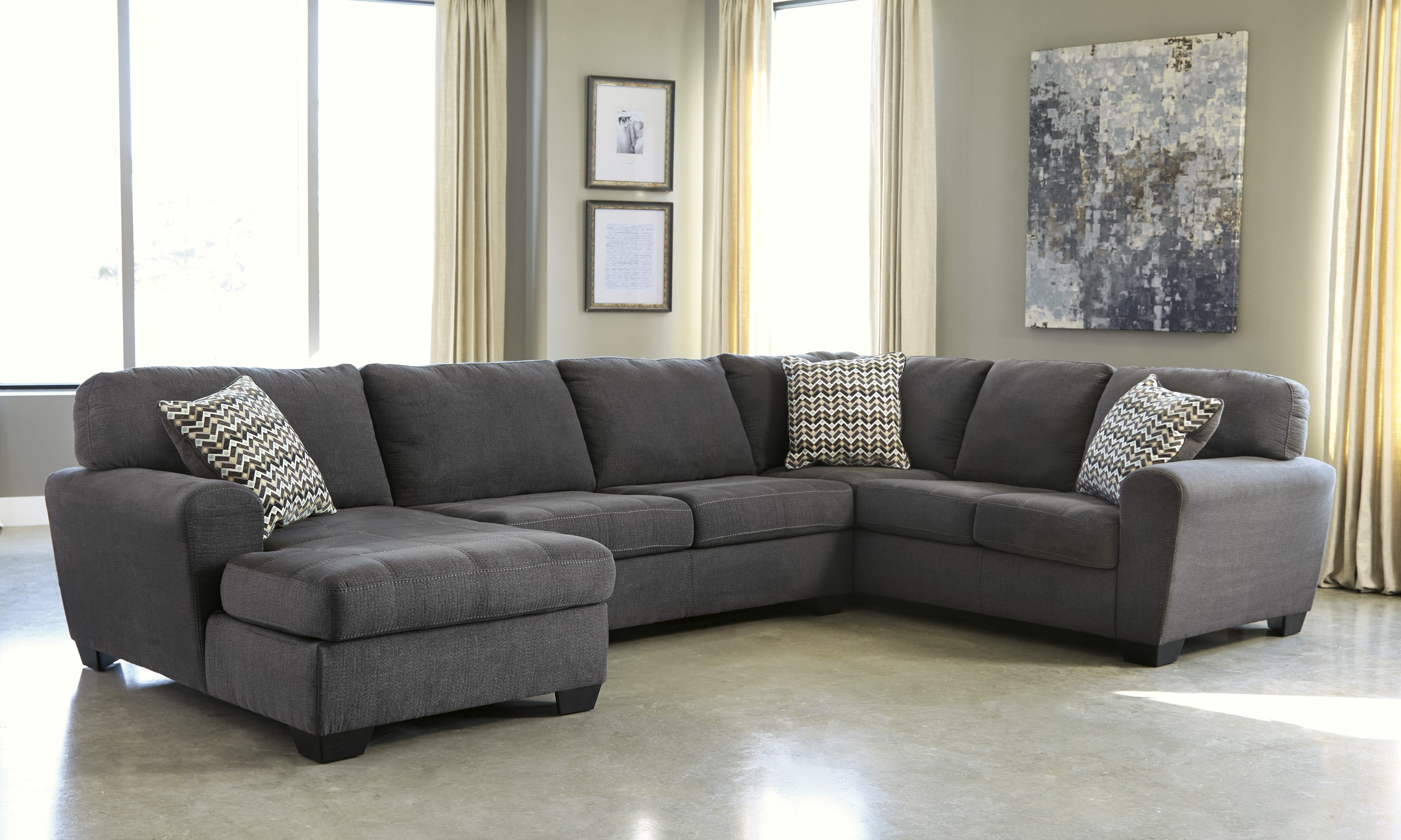 Ashley Furniture Ambee Slate 3pc Sectional With LAF Corner Chaise