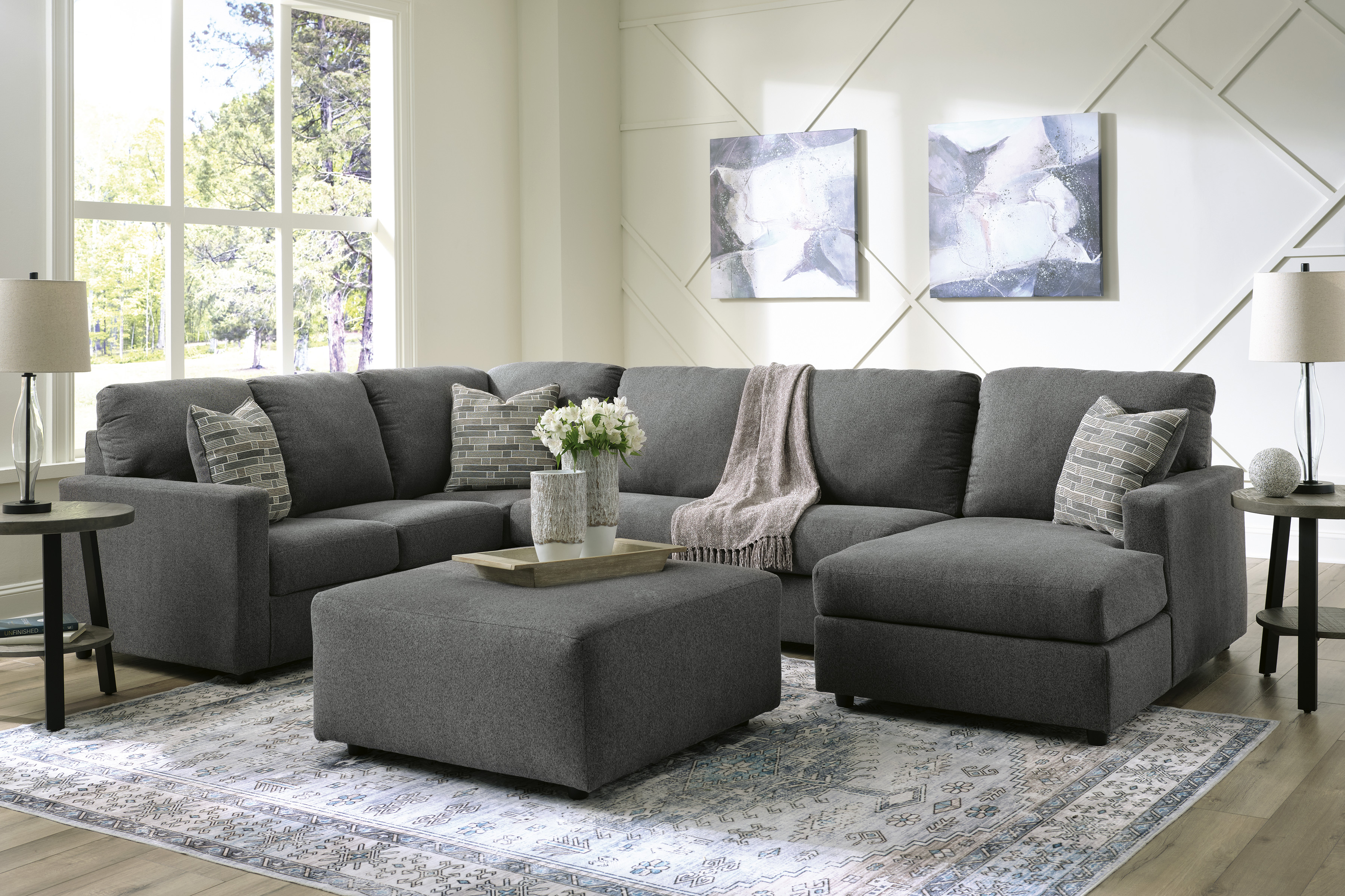 Ashley Furniture Edenfield Charcoal 3pc RAF Sectional With Ottoman
