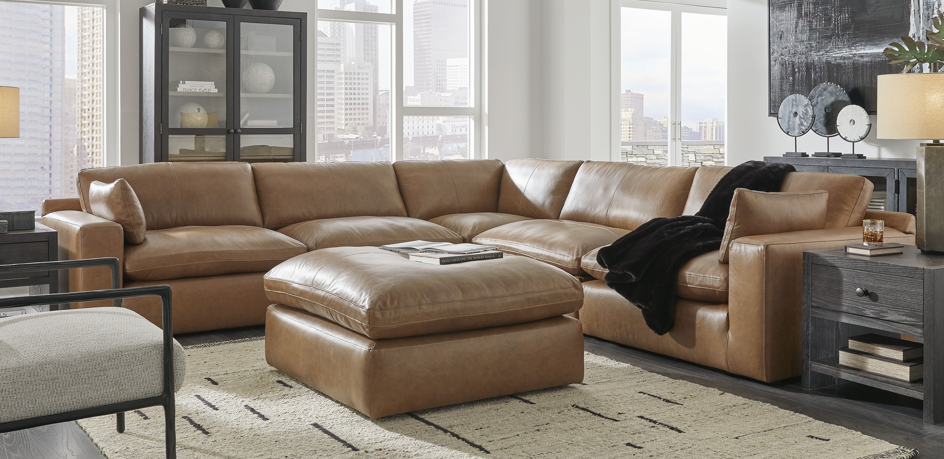 Ashley Furniture Emilia Caramel 5pc Sectional With Ottoman