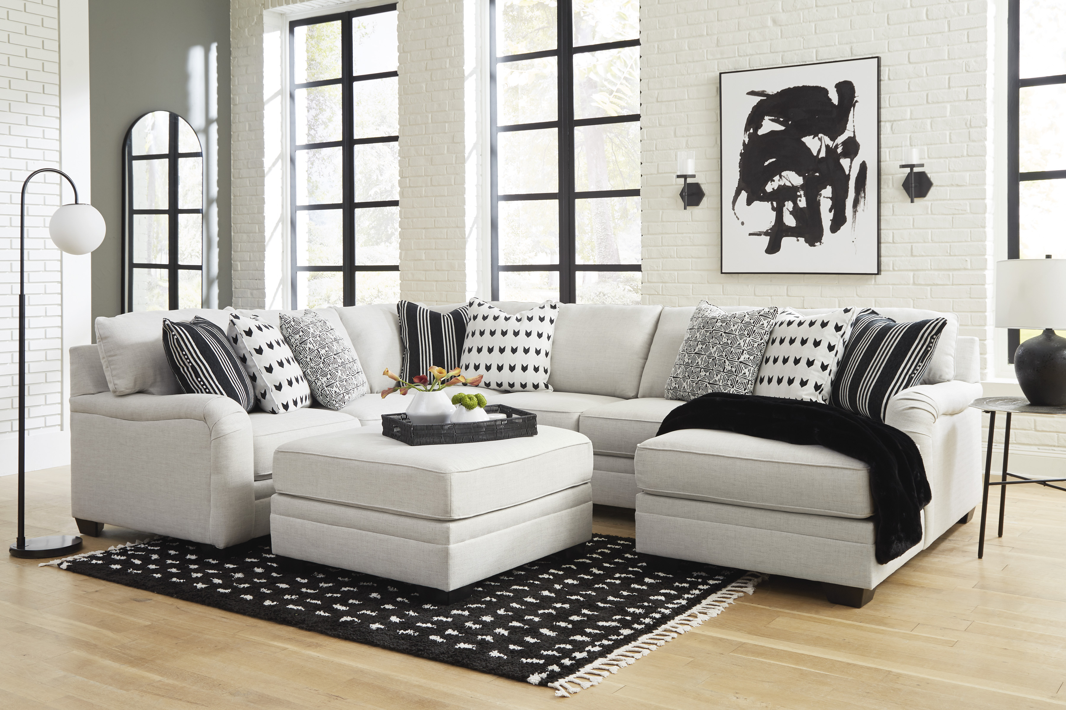 Ashley Furniture Huntsworth Dove Gray 4pc RAF Sectional With Ottoman