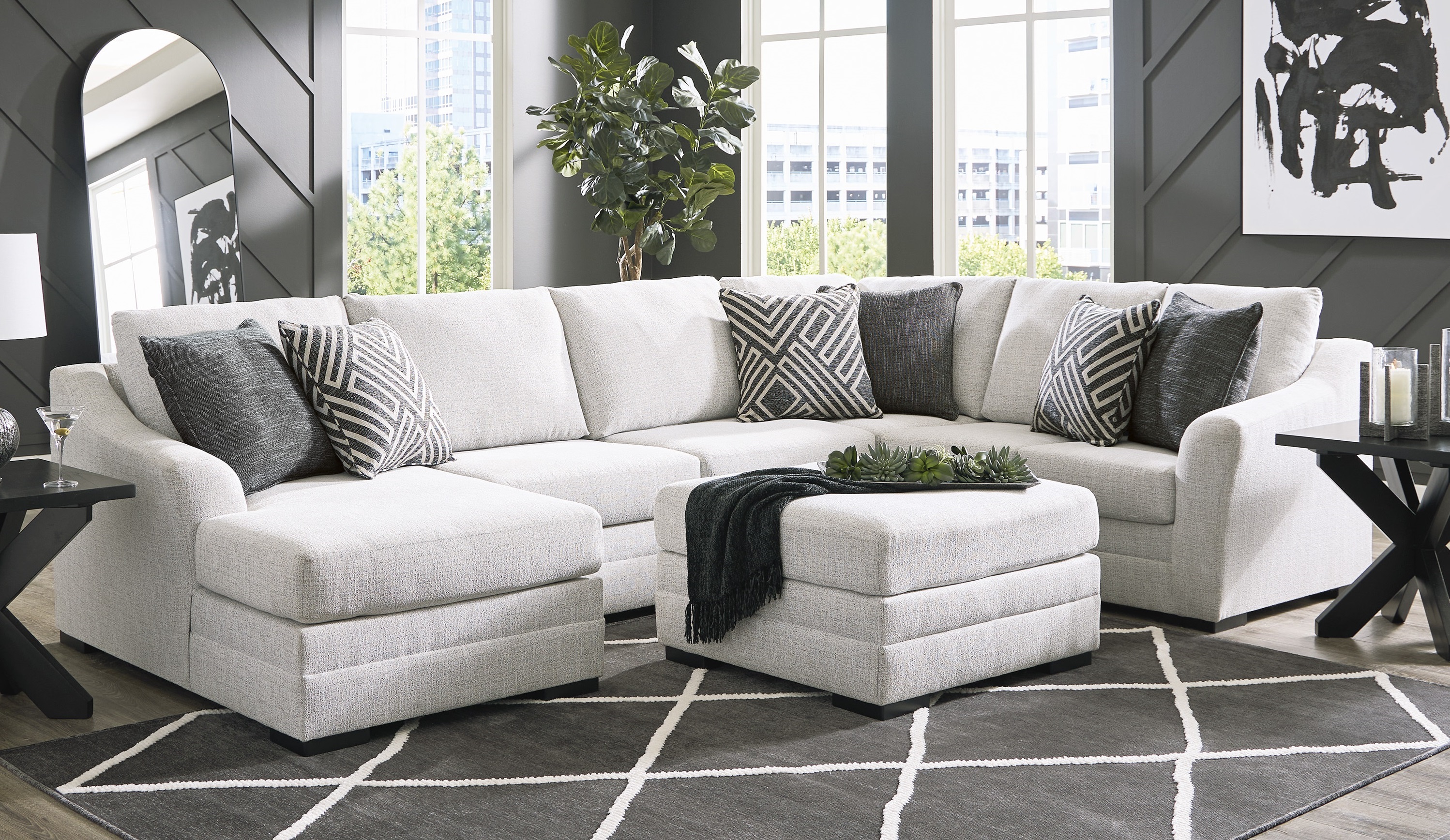 Ashley Furniture Koralynn Stone 3pc LAF Sectional With Ottoman
