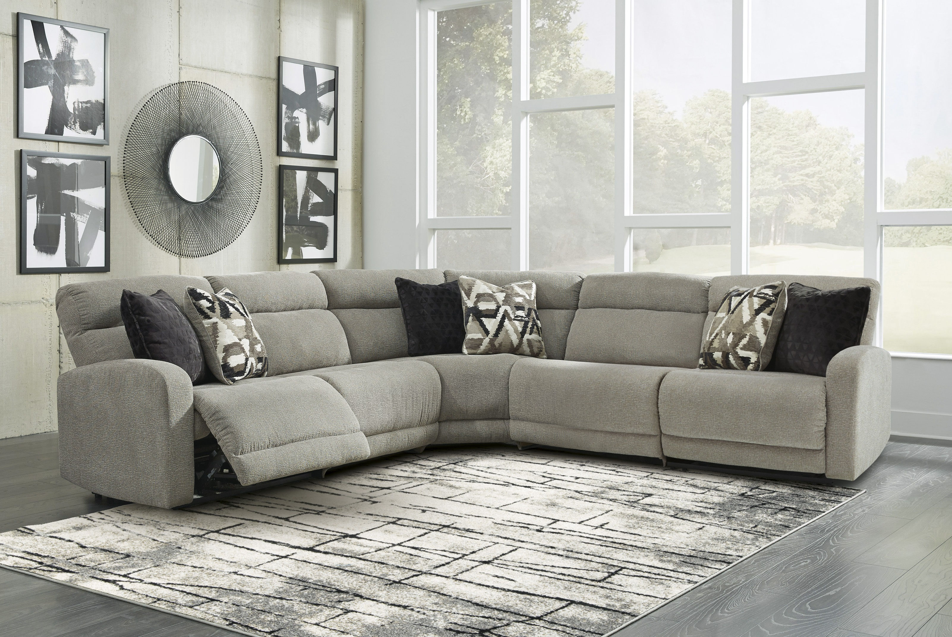 Ashley Furniture Colleyville Stone Fabric 5pc Power Reclining Sectional