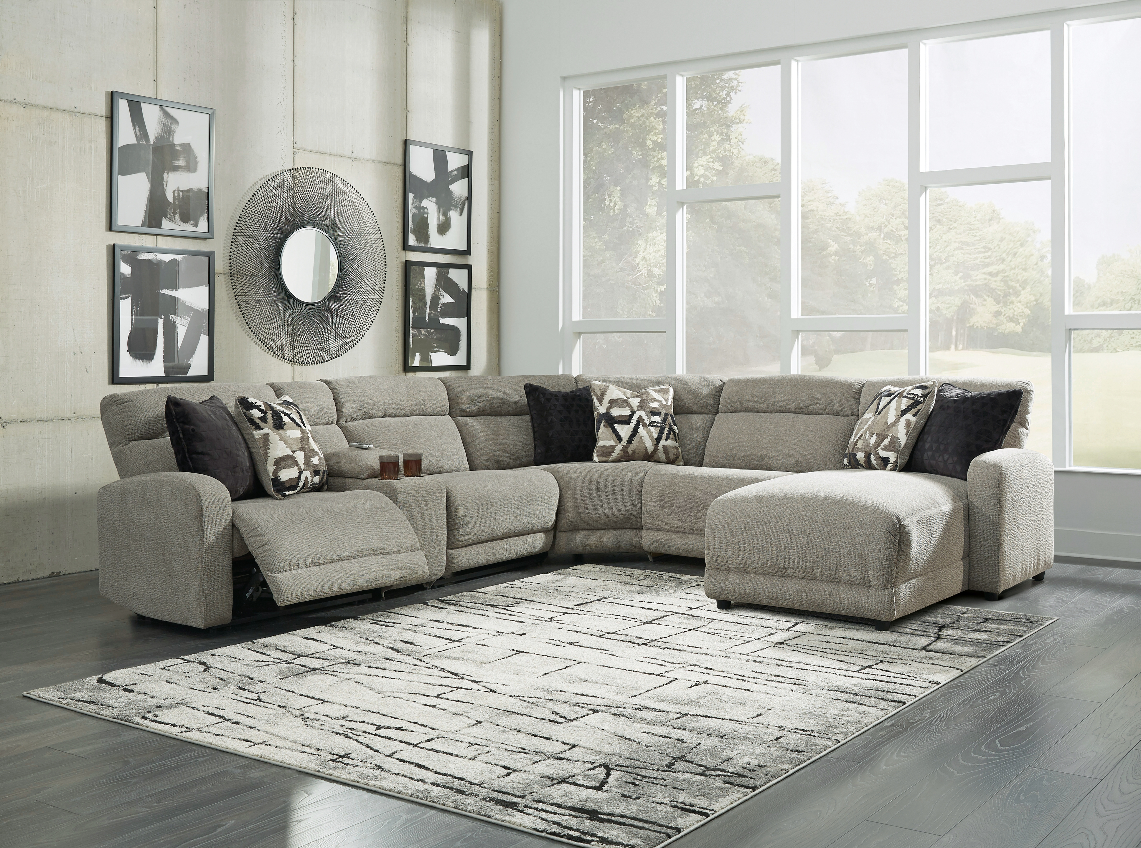 Ashley Furniture Colleyville Contemporary Stone 6-Piece Power Reclining Sec...