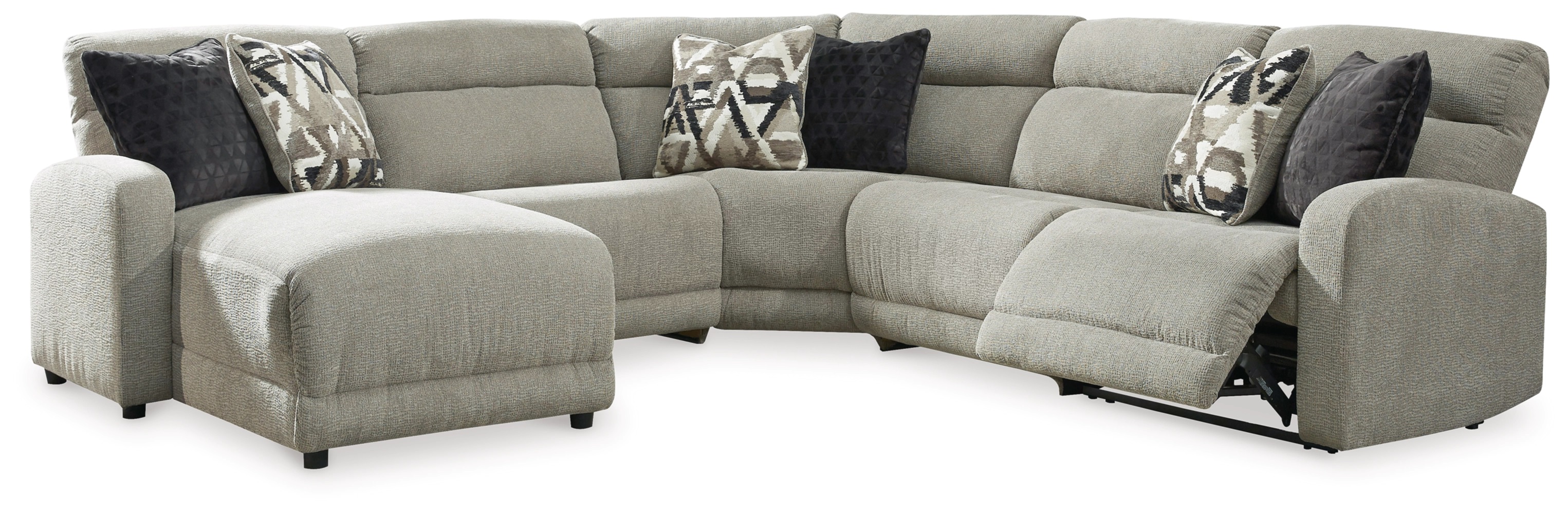Ashley Furniture Colleyville Stone 5pc Power Reclining Sectional With Chais...