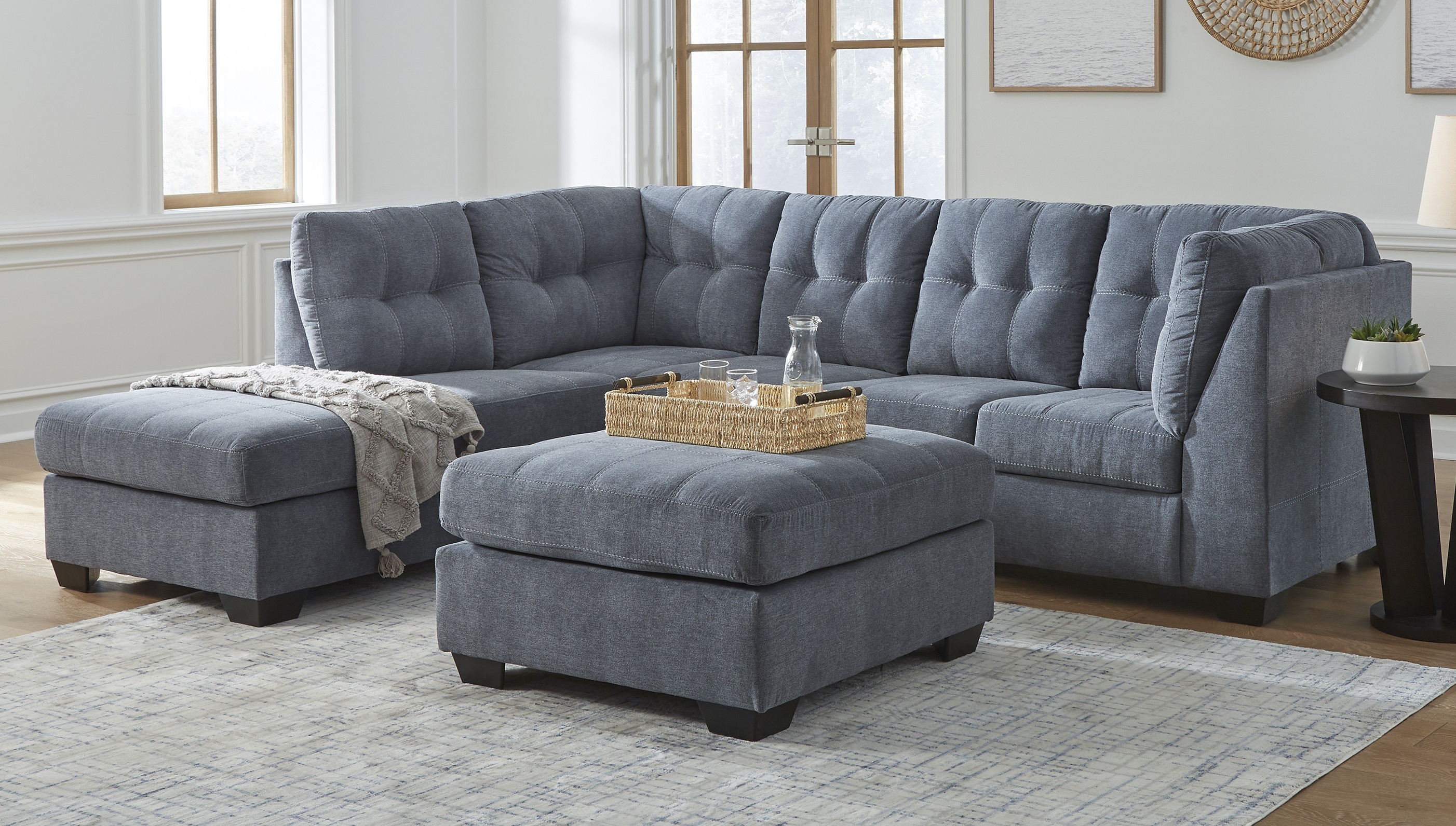 Ashley Furniture Marleton Denim 2pc LAF Sectional With Ottoman