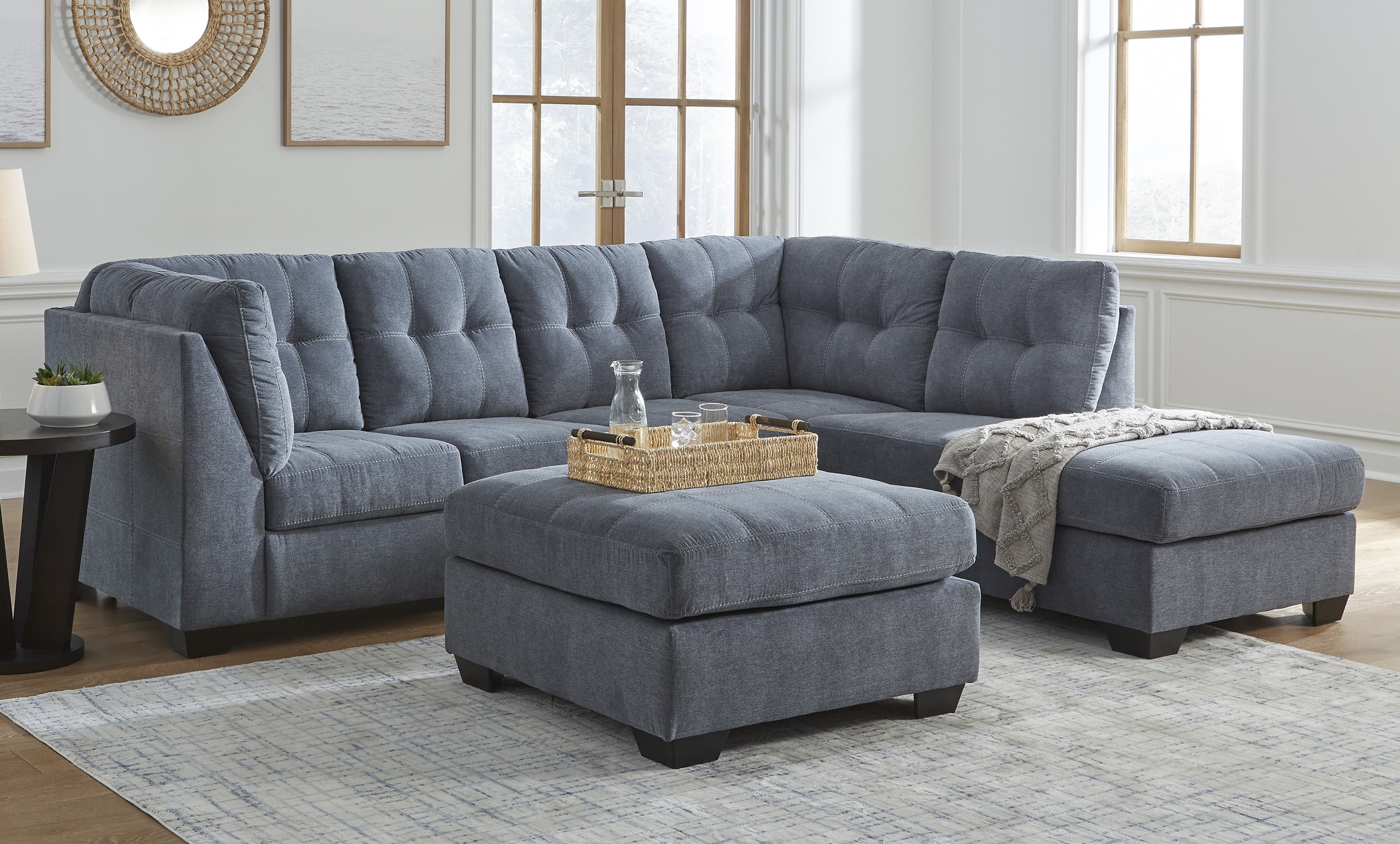 Ashley Furniture Marleton Denim 2pc RAF Sectional With Ottoman