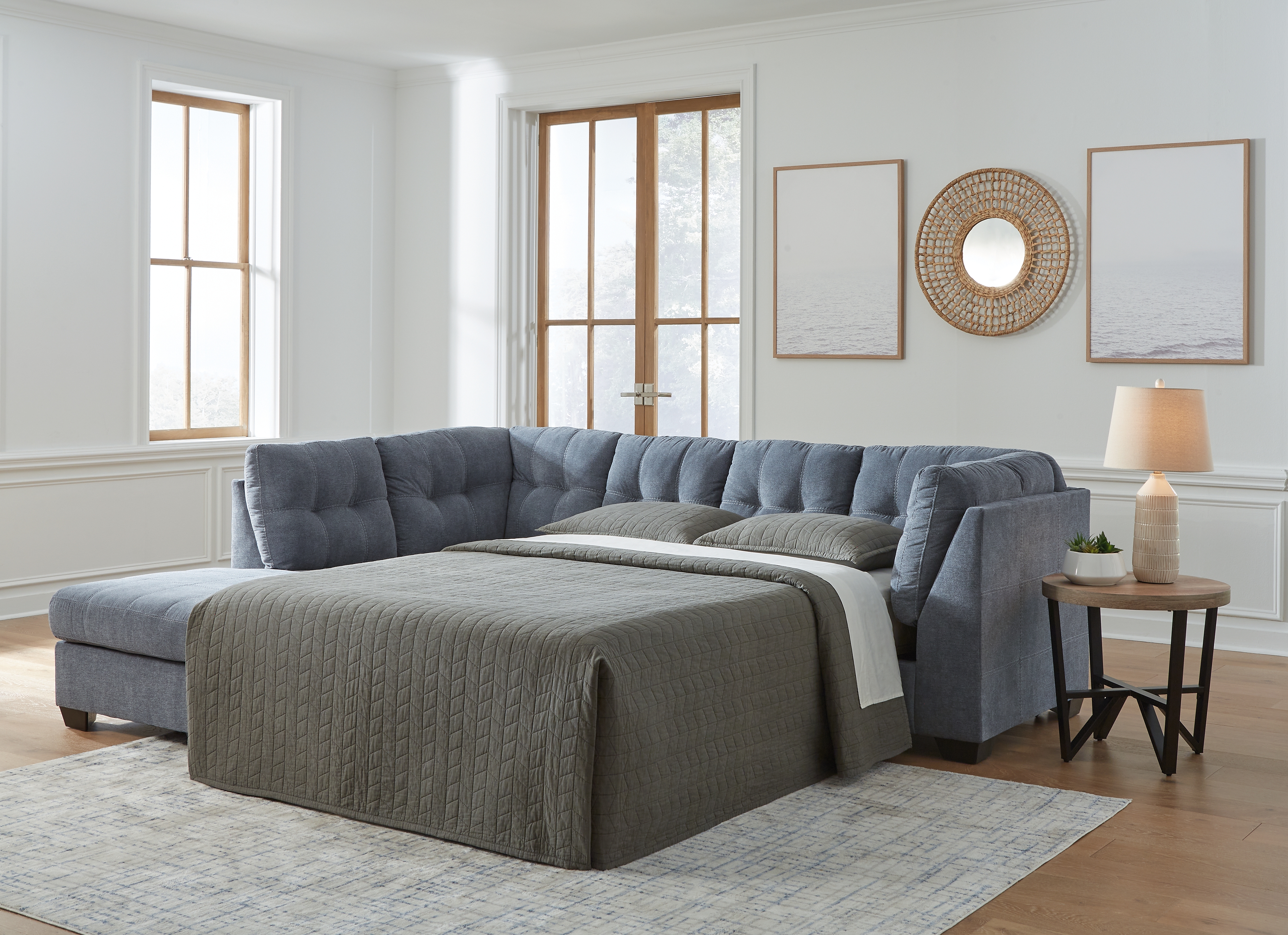 Ashley Furniture Marleton Denim 2pc Sleeper Sectional With LAF Chaise