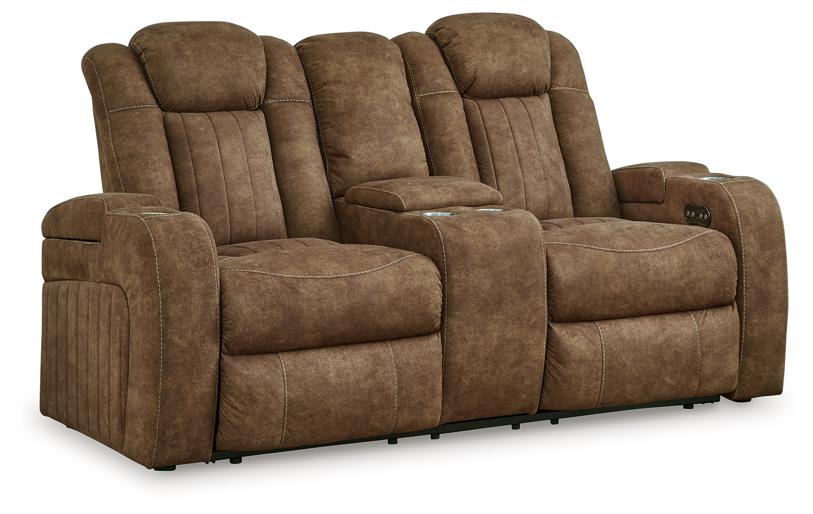 Ashley Furniture Wolfridge Brindle Power Reclining Console Loveseat With Ad...