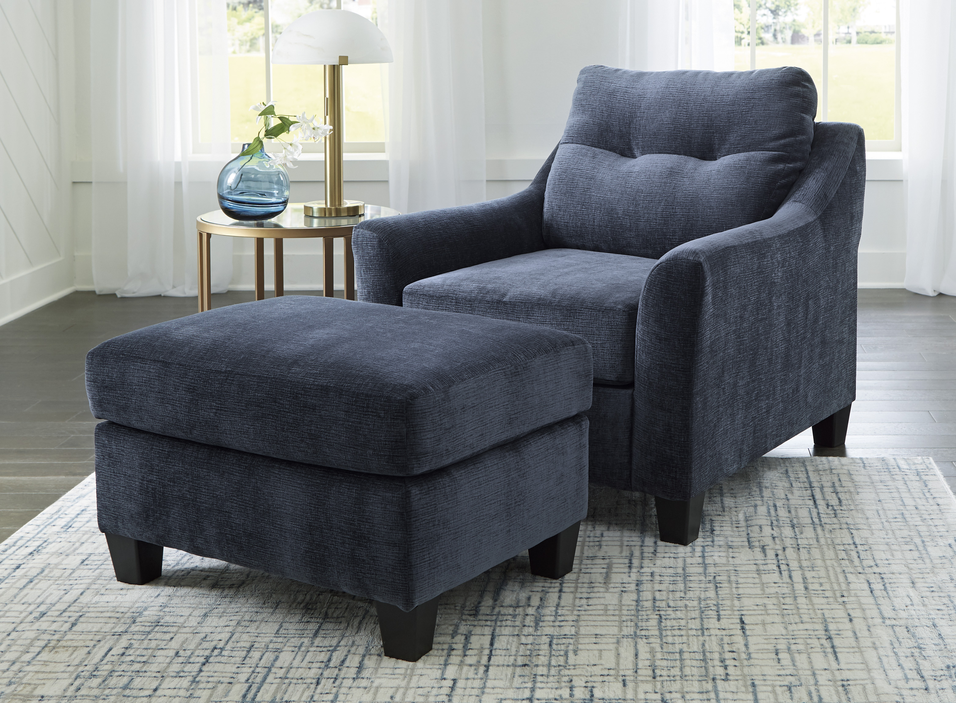 Ashley Furniture Amity Bay Ink Chair And Ottoman Set
